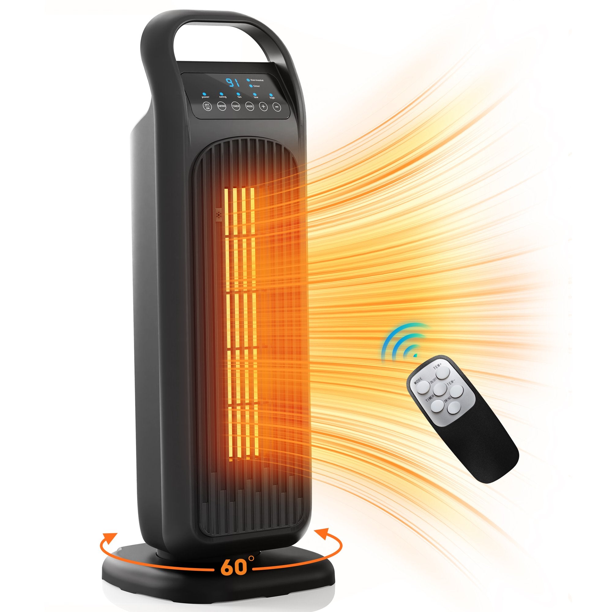 SUGIFT 1500W Oscillation Space Heaters, Portable Electric Heater with Remote for Inside, Office and Bedroom