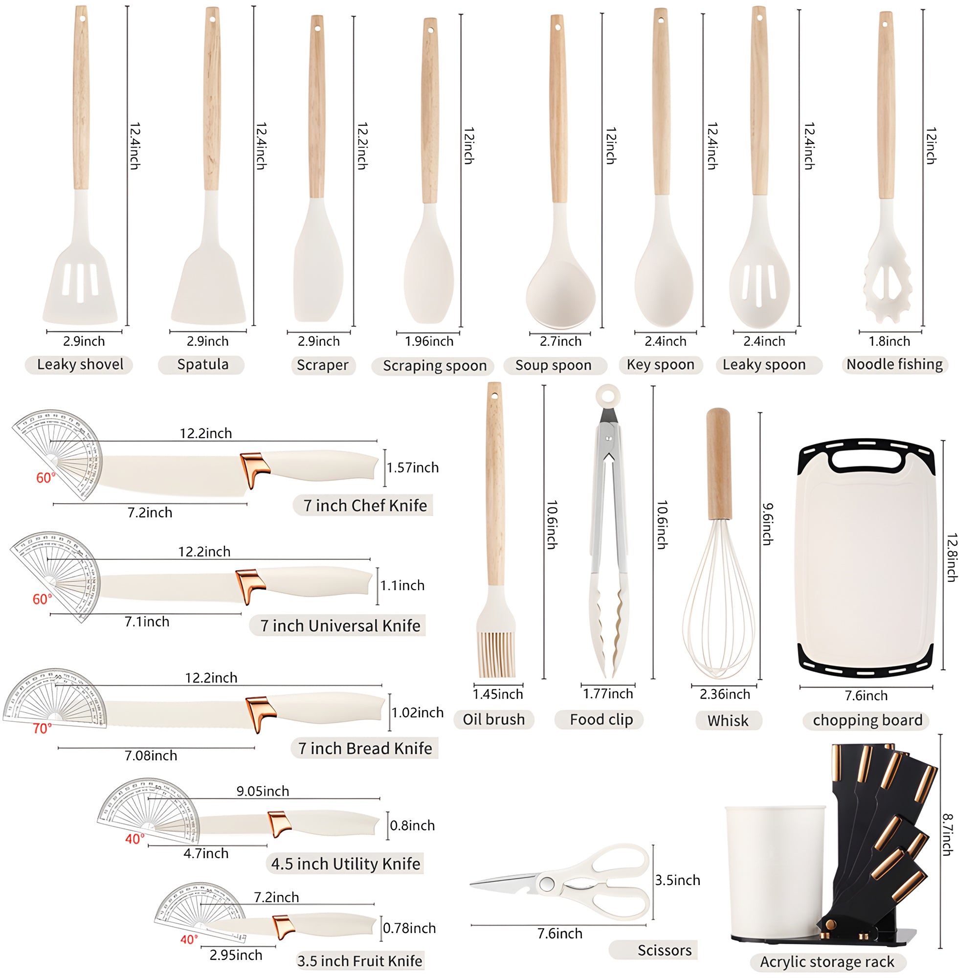 SUGIFT 19-Piece Silicone Kitchen Utensils Set and Knives Set with Block