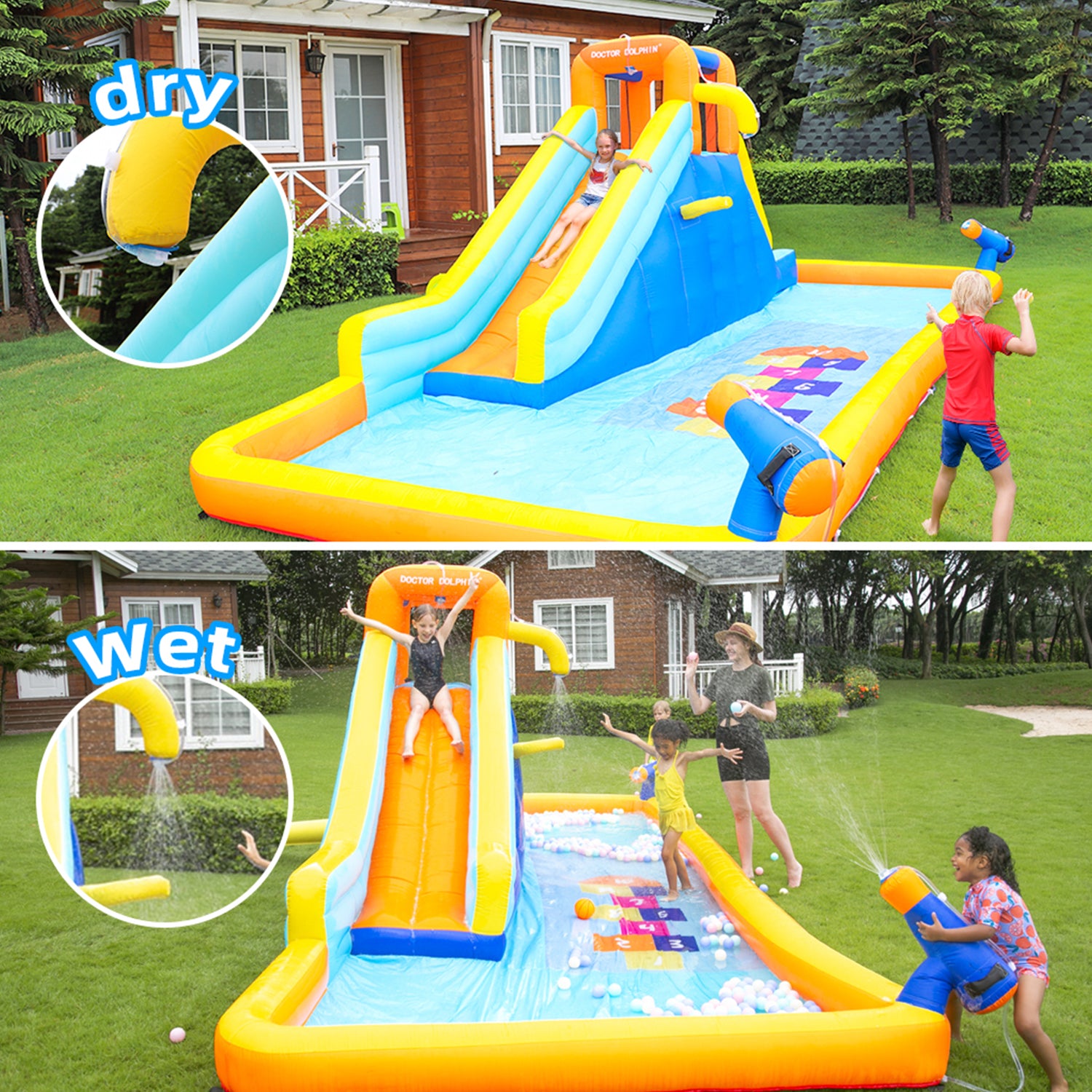 SUGIFT Inflatable Water Slide Park Kids Splash Pool Bounce House with 450W Blower