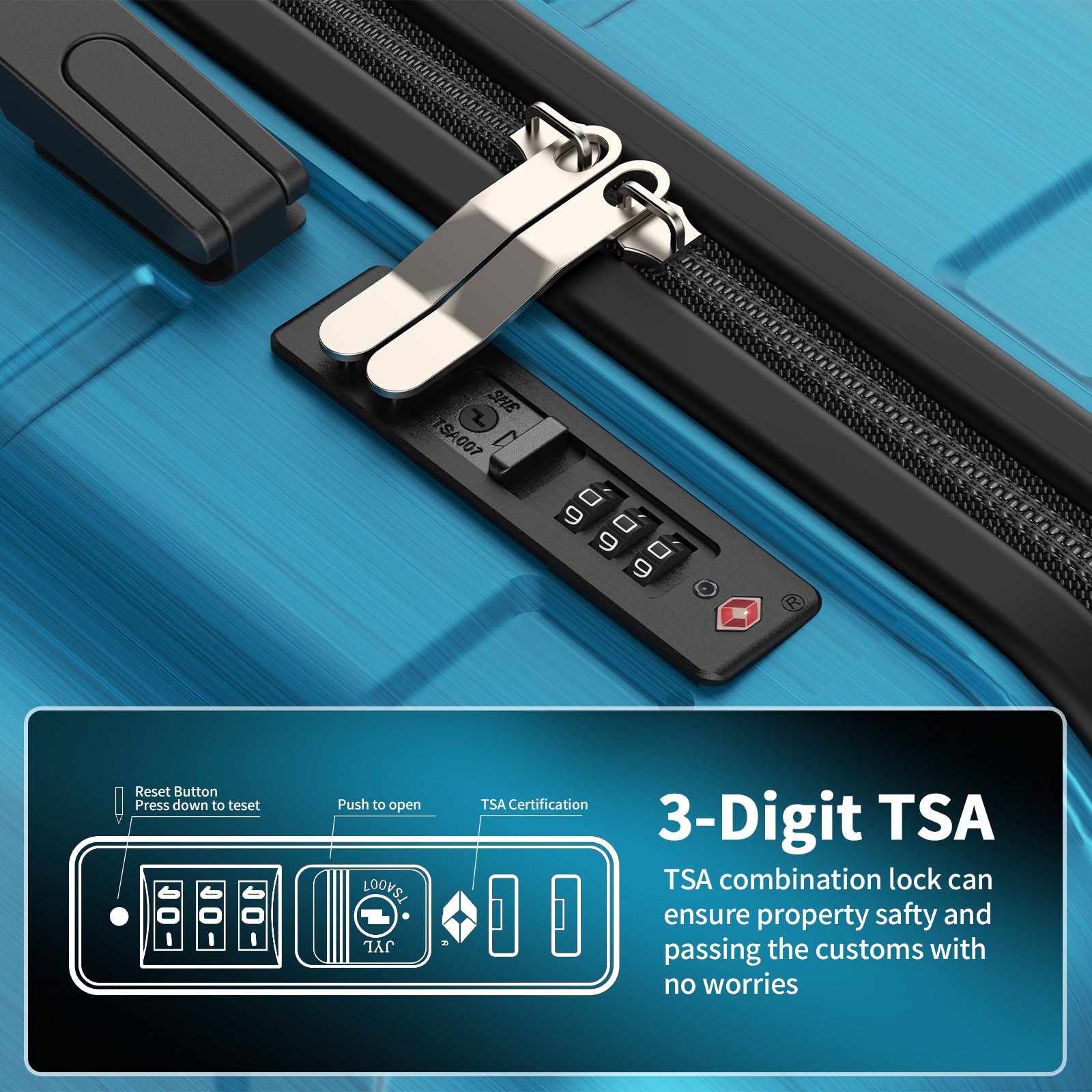 3 Piece ABS + PC Hardside Luggage Set with Spinner Wheels and TSA Lock Thickened 0.3MM