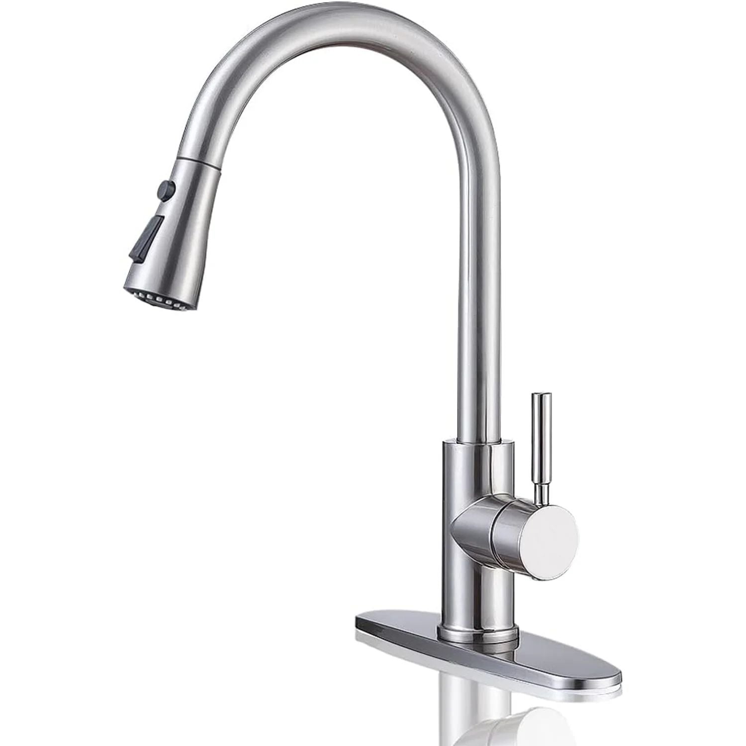 1.8 GPM Brushed Nickel Kitchen Faucet with Pull Down Sprayer, High Arc Single Handle Stainless Steel Sink Faucets 1 or 3 Hole