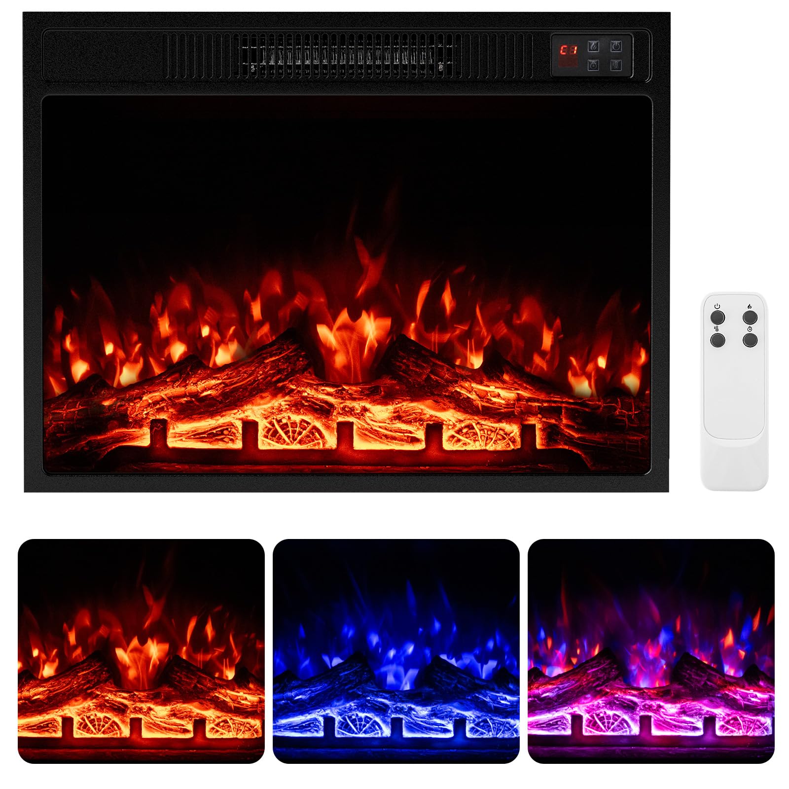 23 Inch Electric Fireplace Insert Fireplace Heater with Adjustable Flame Color