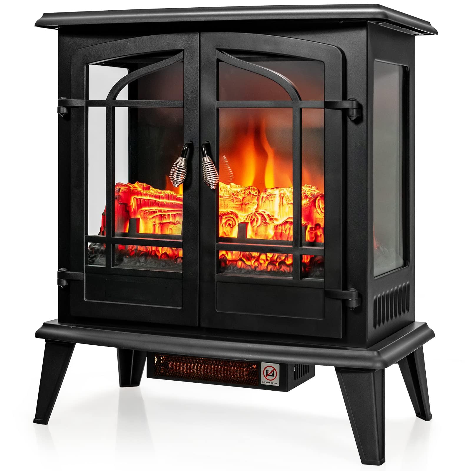 25 Inch Freestanding Electric Fireplace Heater with Realistic Flame effect-Black