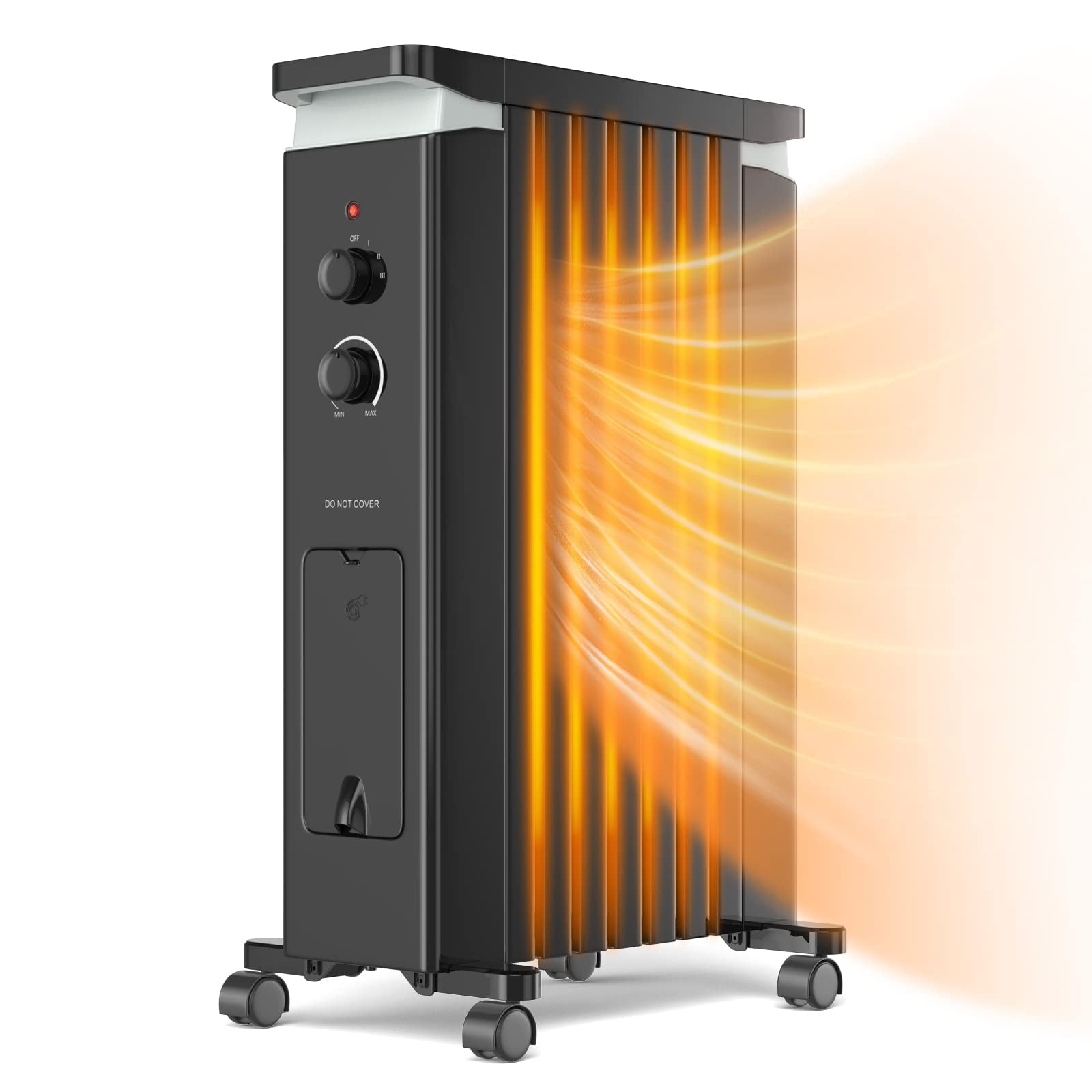 1500W Portable Oil Filled Radiator Heater with 3 Heat Settings-Black