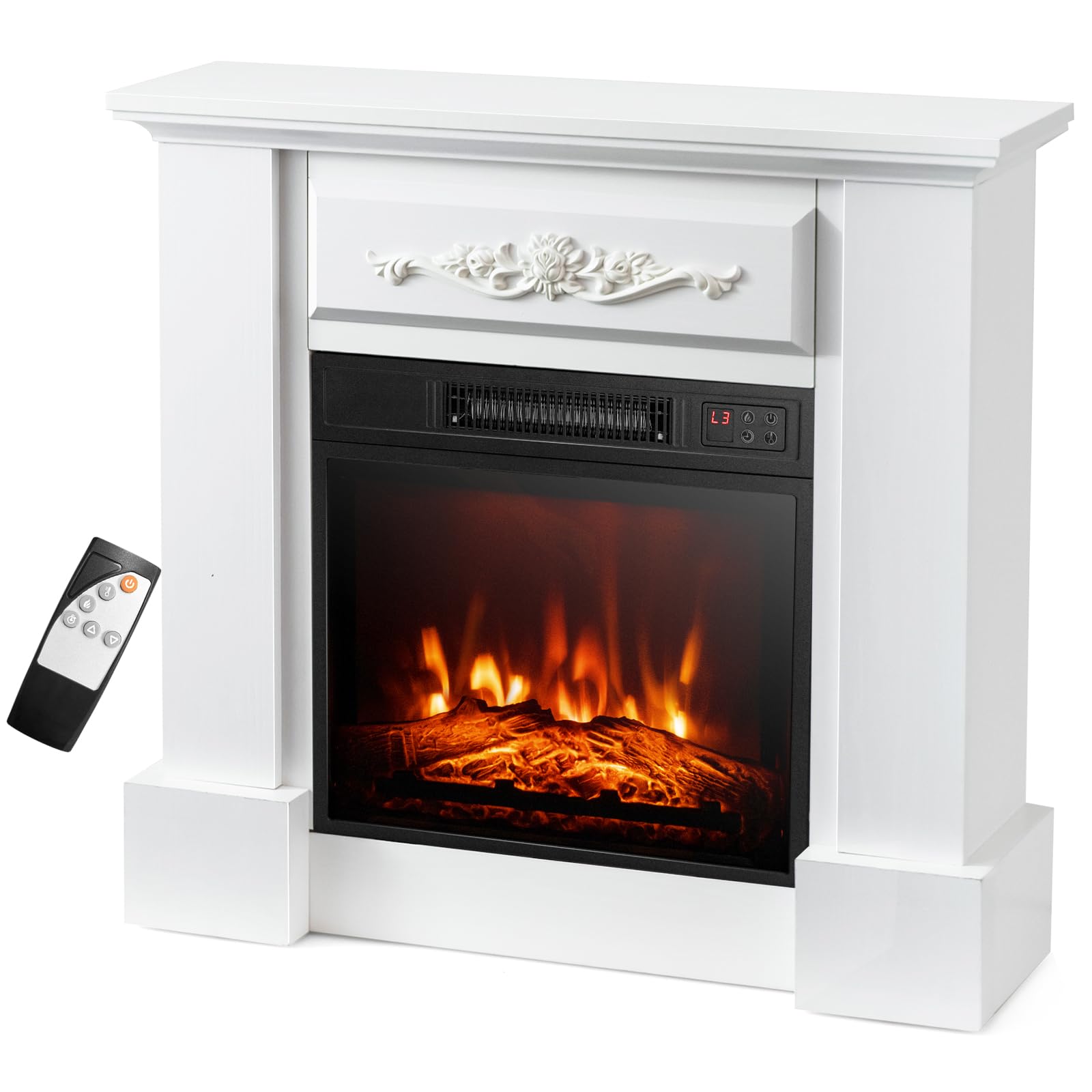 1400W TV Stand Electric Fireplace Mantel with Remote Control-White