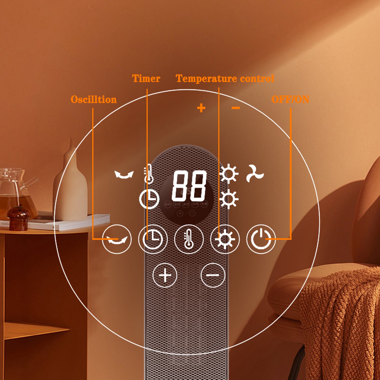 1500W Portable Oscillating Electric Space Heater for Indoor Use with Remote Control