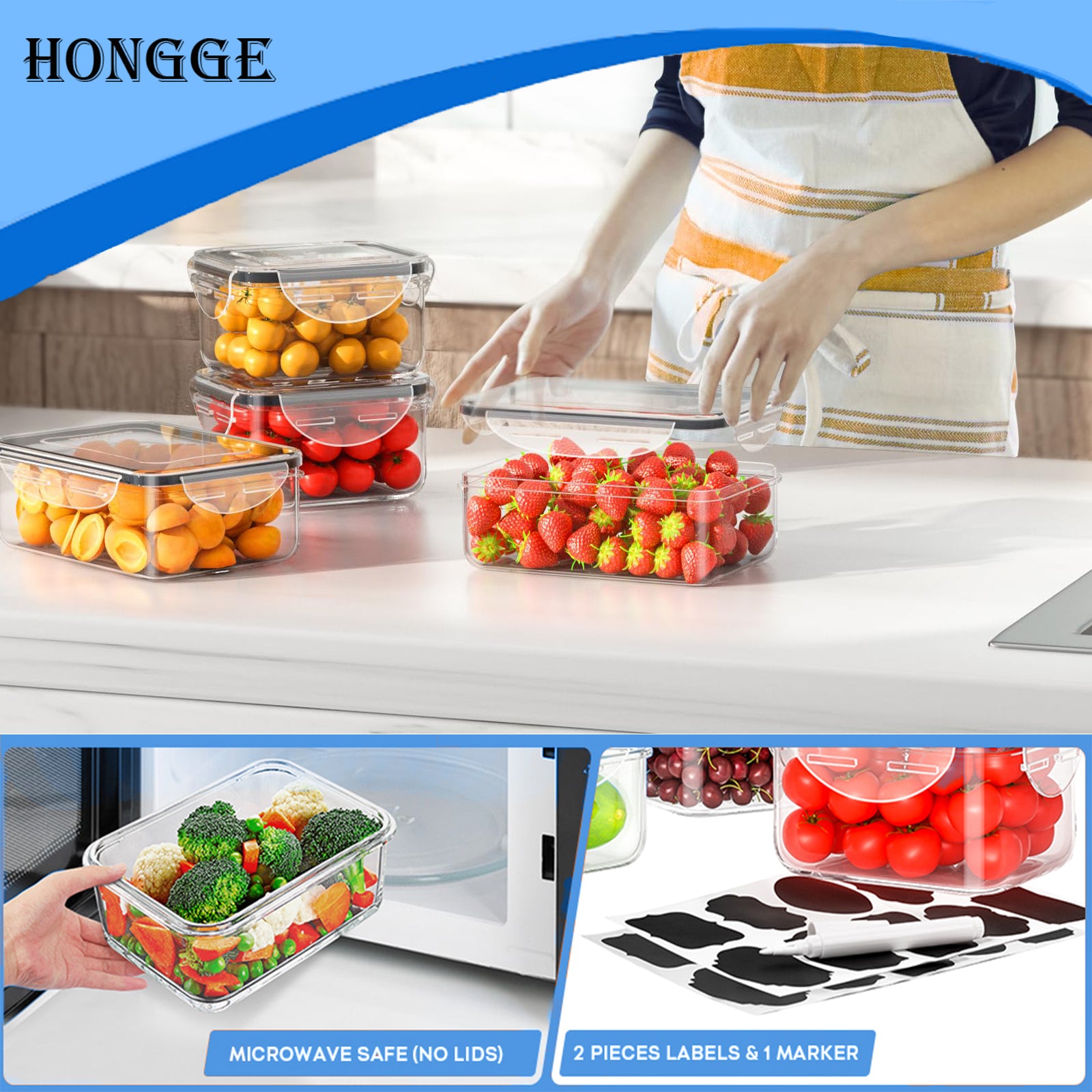 24 Pcs Airtight Food Storage Container Set BPA Free Clear Plastic Kitchen and Pantry Organization Meal Prep Lunch Container with Marker and Labels