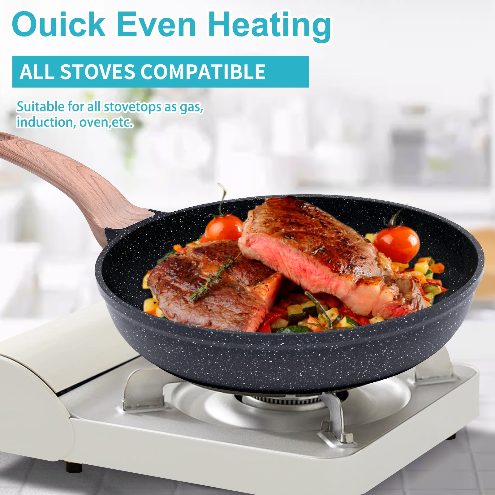 10-Piece Nonstick Ceramic Cookware Sets, Granite Pots and Pans Set with Silicone spatula