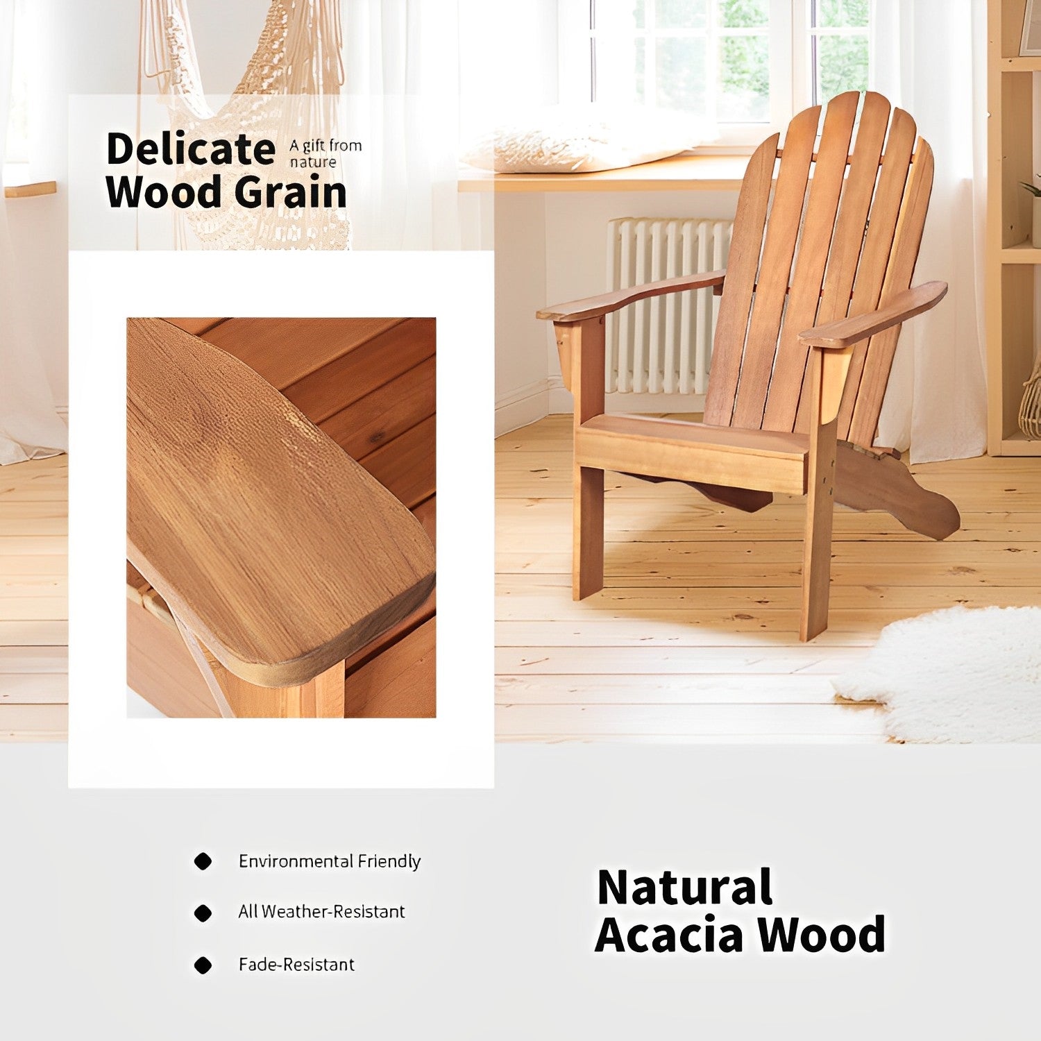 Wood Outdoor Adirondack Chair with Ergonomic Design