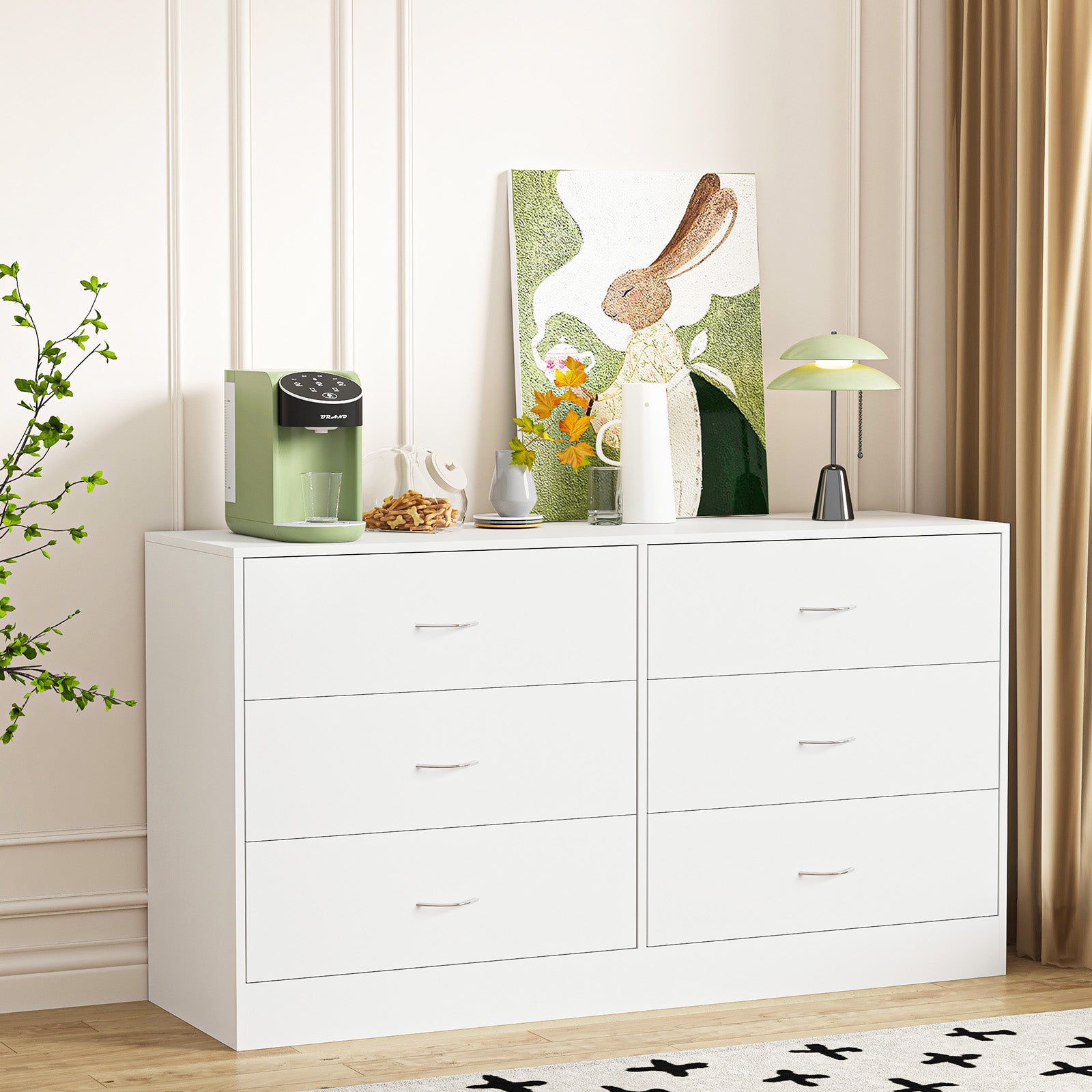 SUGIFT 6 Drawer White Dresser for Bedroom Versatile Chests of Drawers