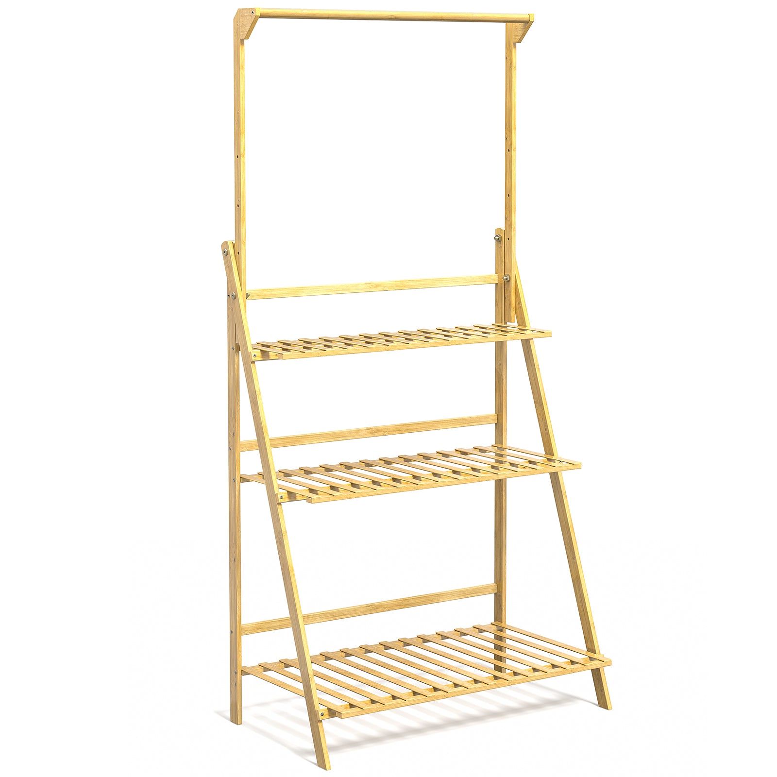 3-Tier Bamboo Hanging Plant Stand Planter Shelves Flower Pot Organizer Rack Folding Display Shelving