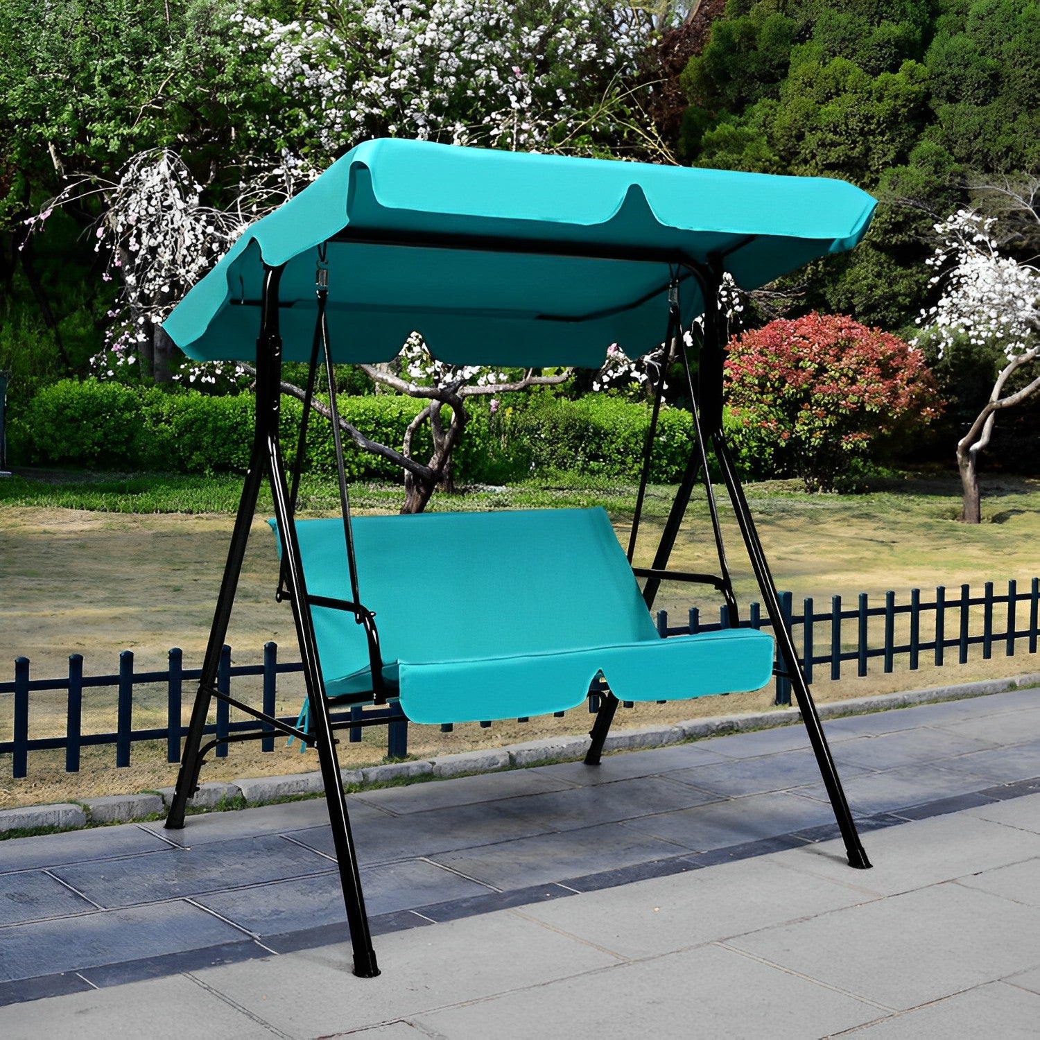 2 Person Weather Resistant Canopy Swing for Porch Garden Backyard Lawn