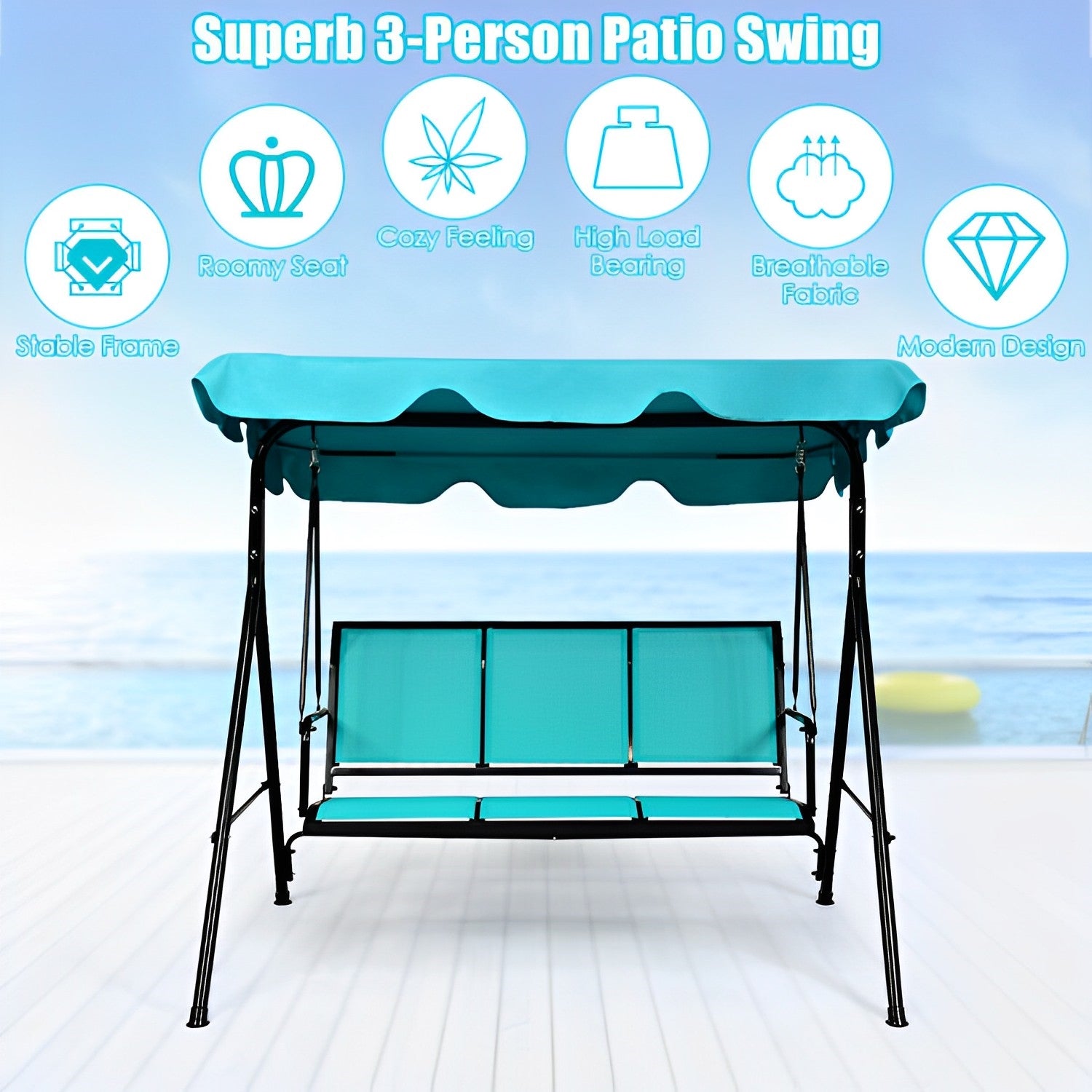 3 Person Steel Frame Patio Swing with Polyester Angle and Adjustable Canopy
