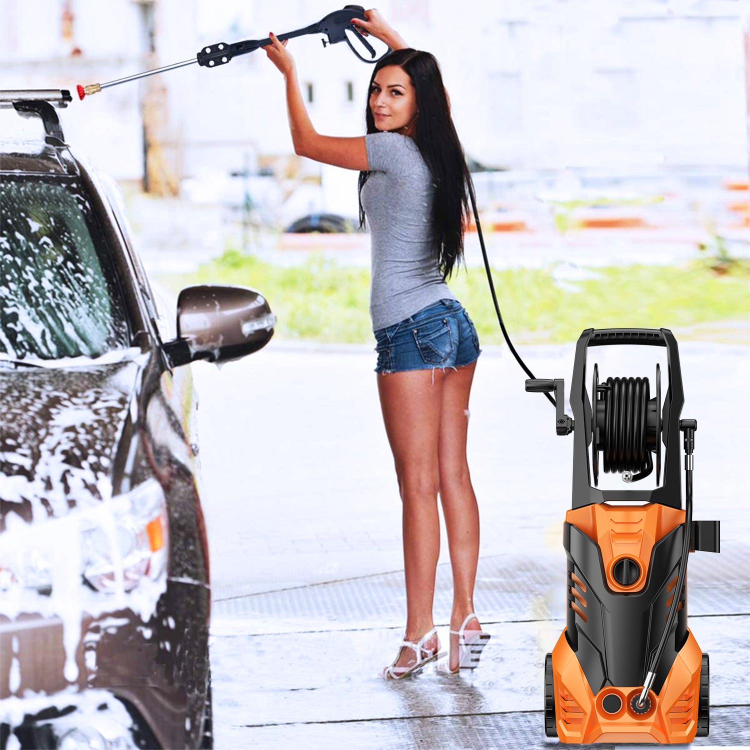 1550W 2.0 GPM Electric Pressure Washer with a Gun and 4 Nozzles-Orange