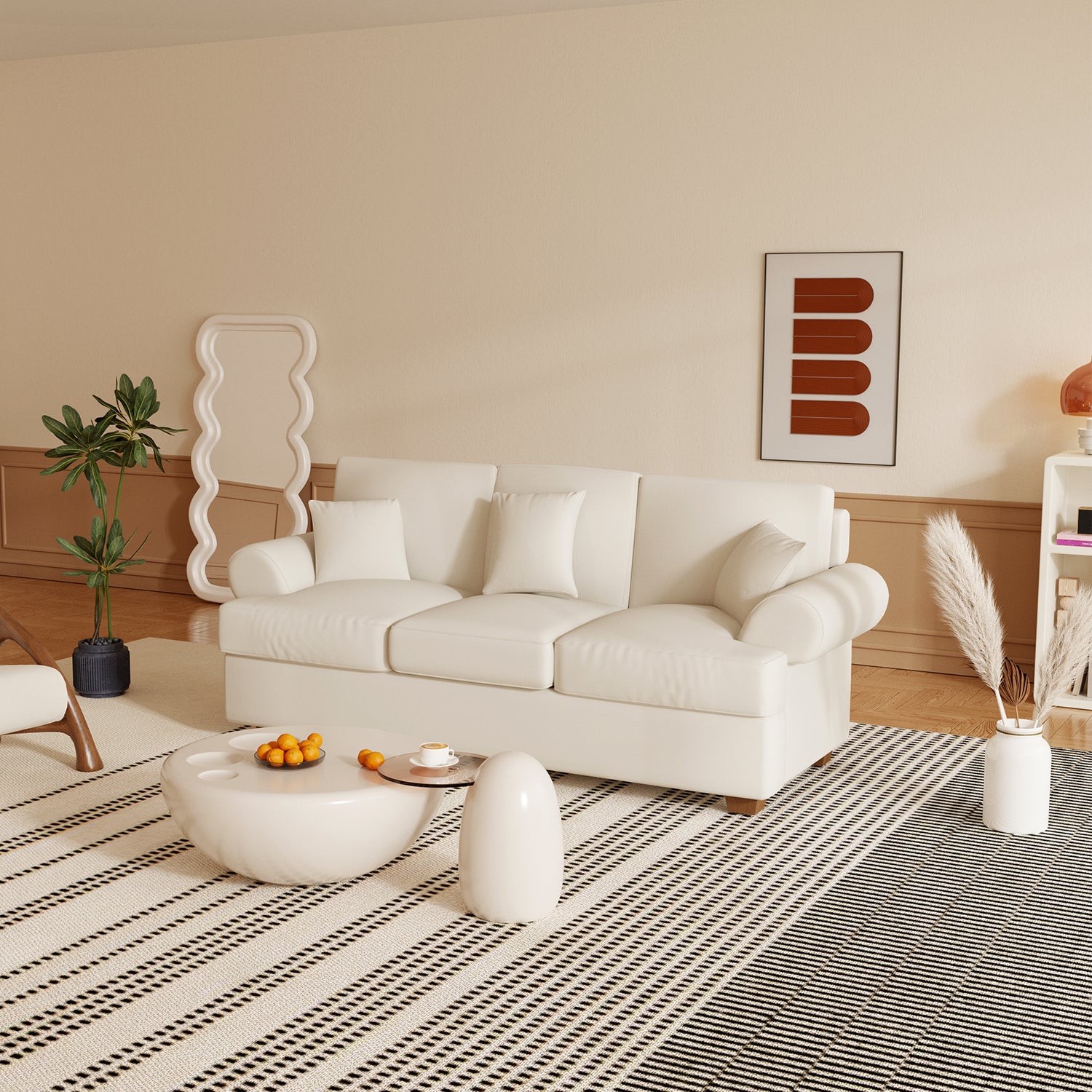 3-Seat Modern Linen Sofa Couch with Extra Deep Seats for Living Room