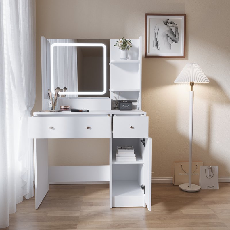 SUGIFT Large Modern Vanity Set with Three Level Storage Dresser