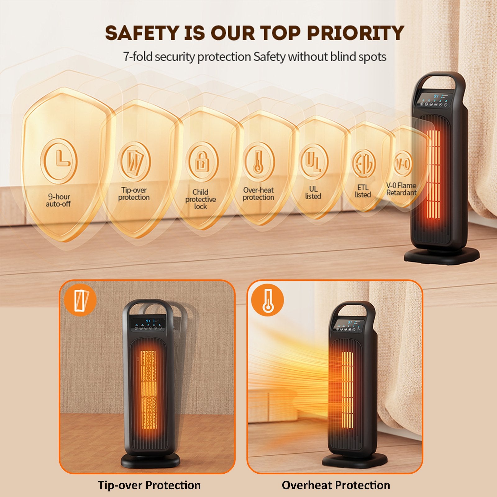 SUGIFT 1500W Oscillation Space Heaters, Portable Electric Heater with Remote for Inside, Office and Bedroom