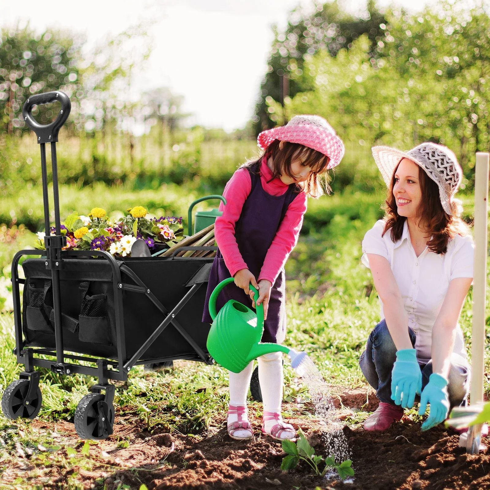 34.5-inch Folding Wagon Cart Multipurpose Large Wagon Bucket Cart