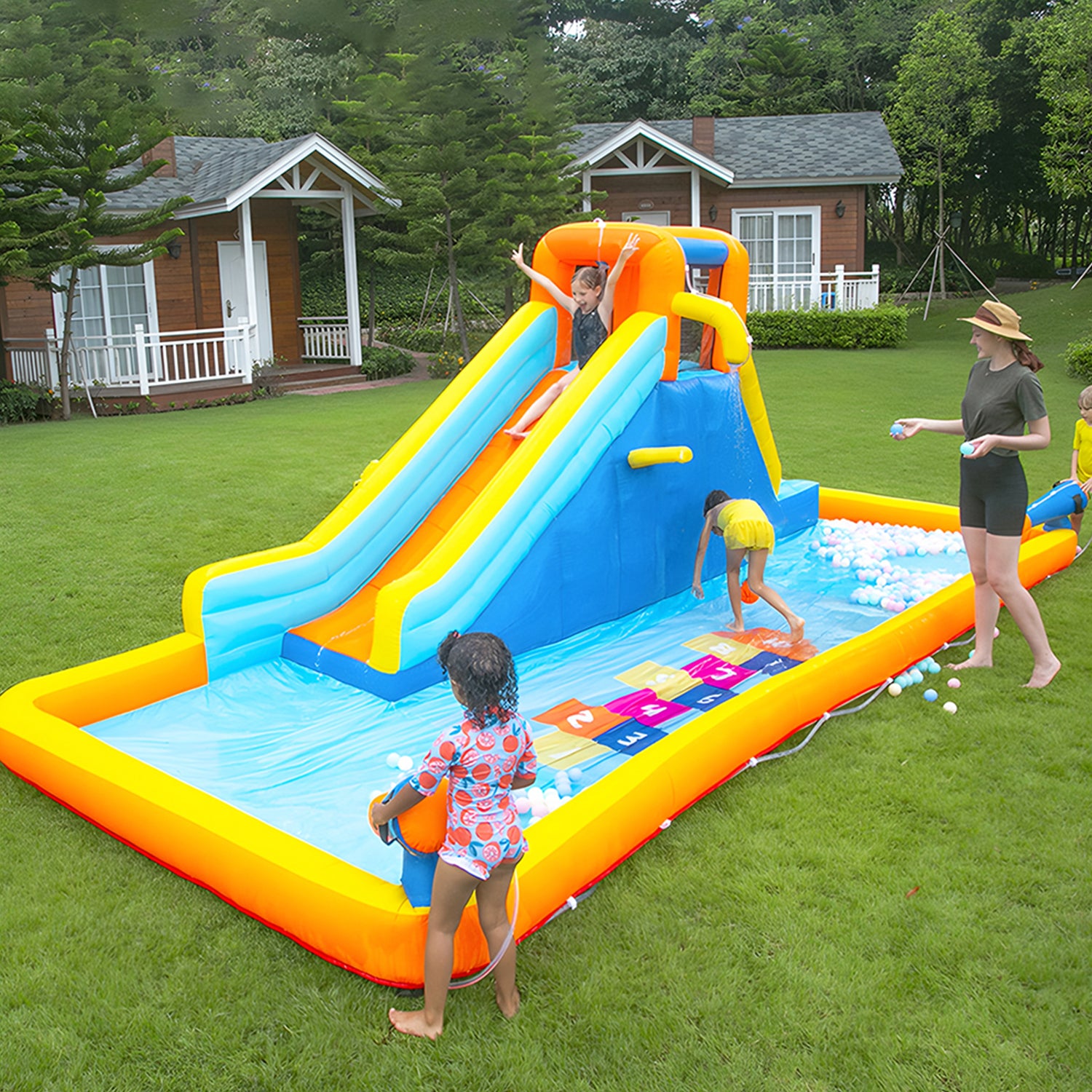 SUGIFT Inflatable Water Slide Park Kids Splash Pool Bounce House with 450W Blower