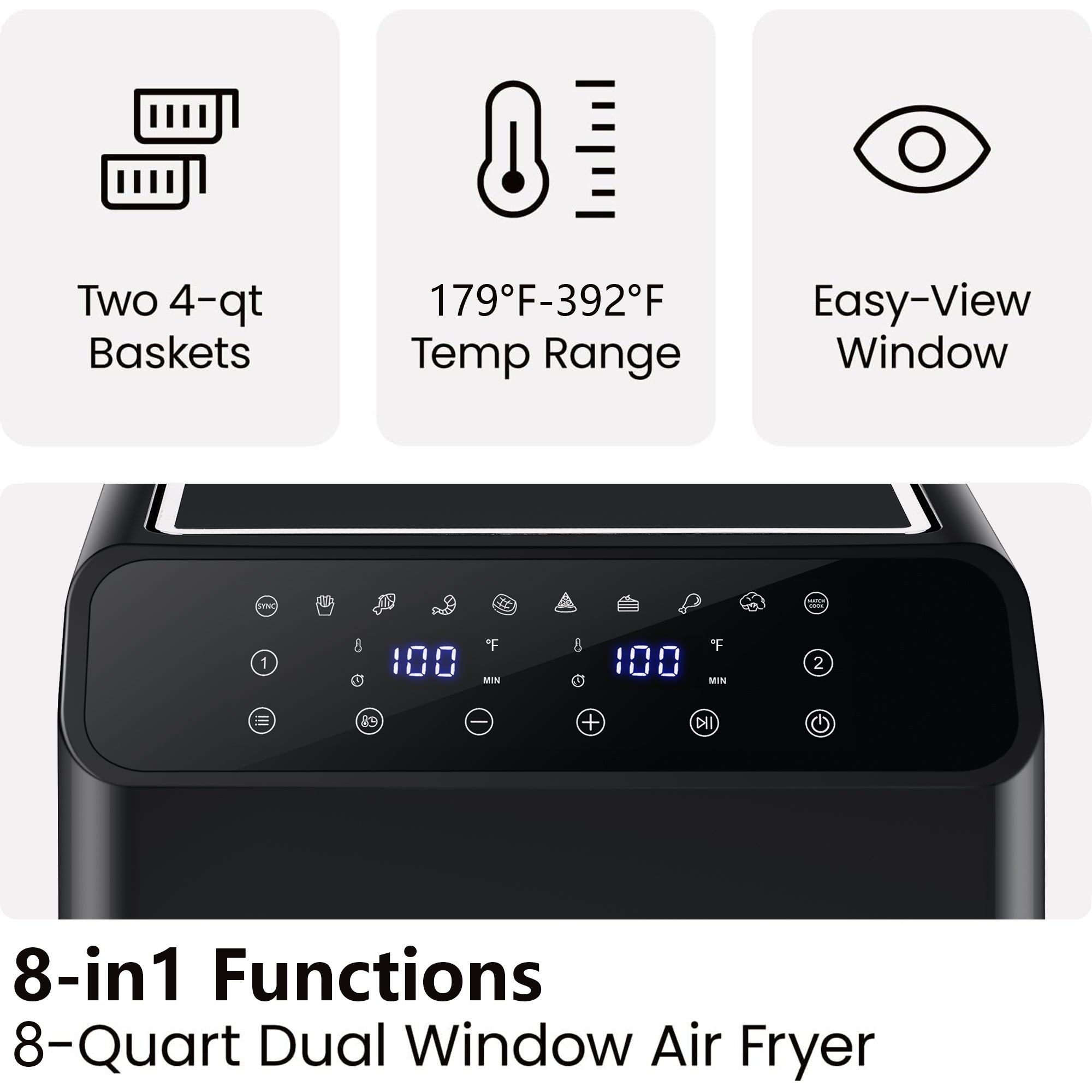 SUGIFT Air Fryer with 2 Baskets, 8 QT Dual Basket AirFryer with Clear Windows