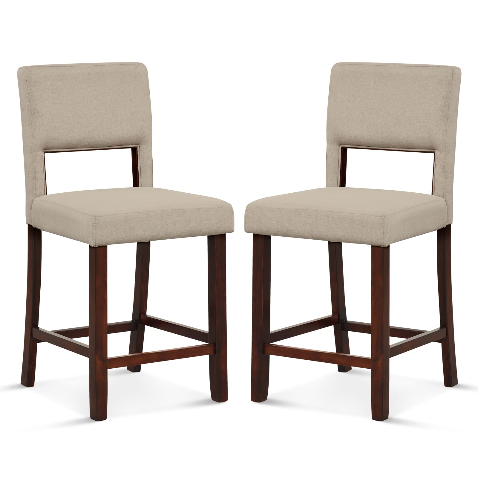 2 Piece Bar Chair Set with Hollowed Back and Rubber Wood Legs