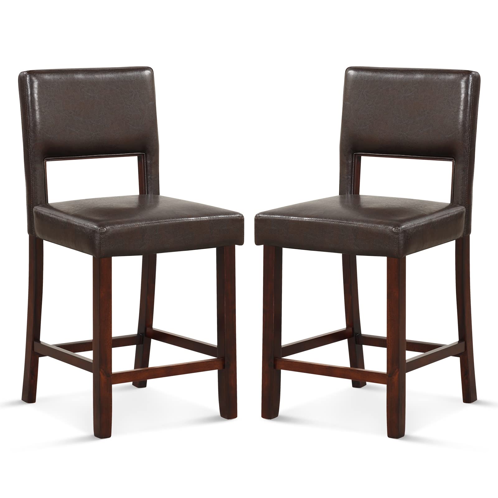 2 Piece Bar Chair Set with Hollowed Back and Rubber Wood Legs