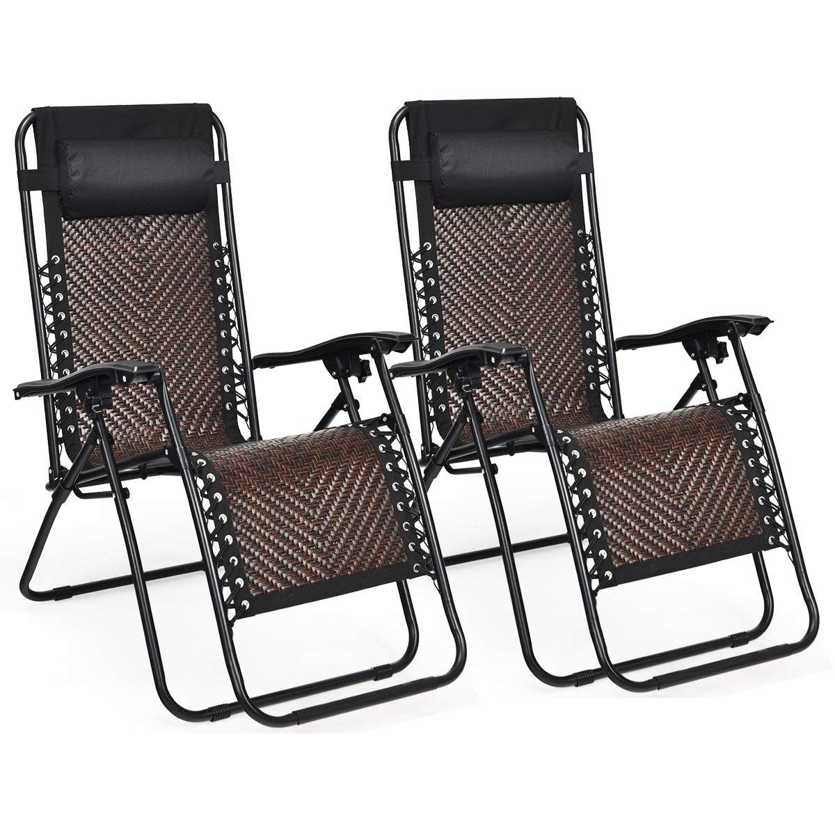 SUGIFT 2 Pieces Folding Patio Rattan Zero Gravity Lounge Chair