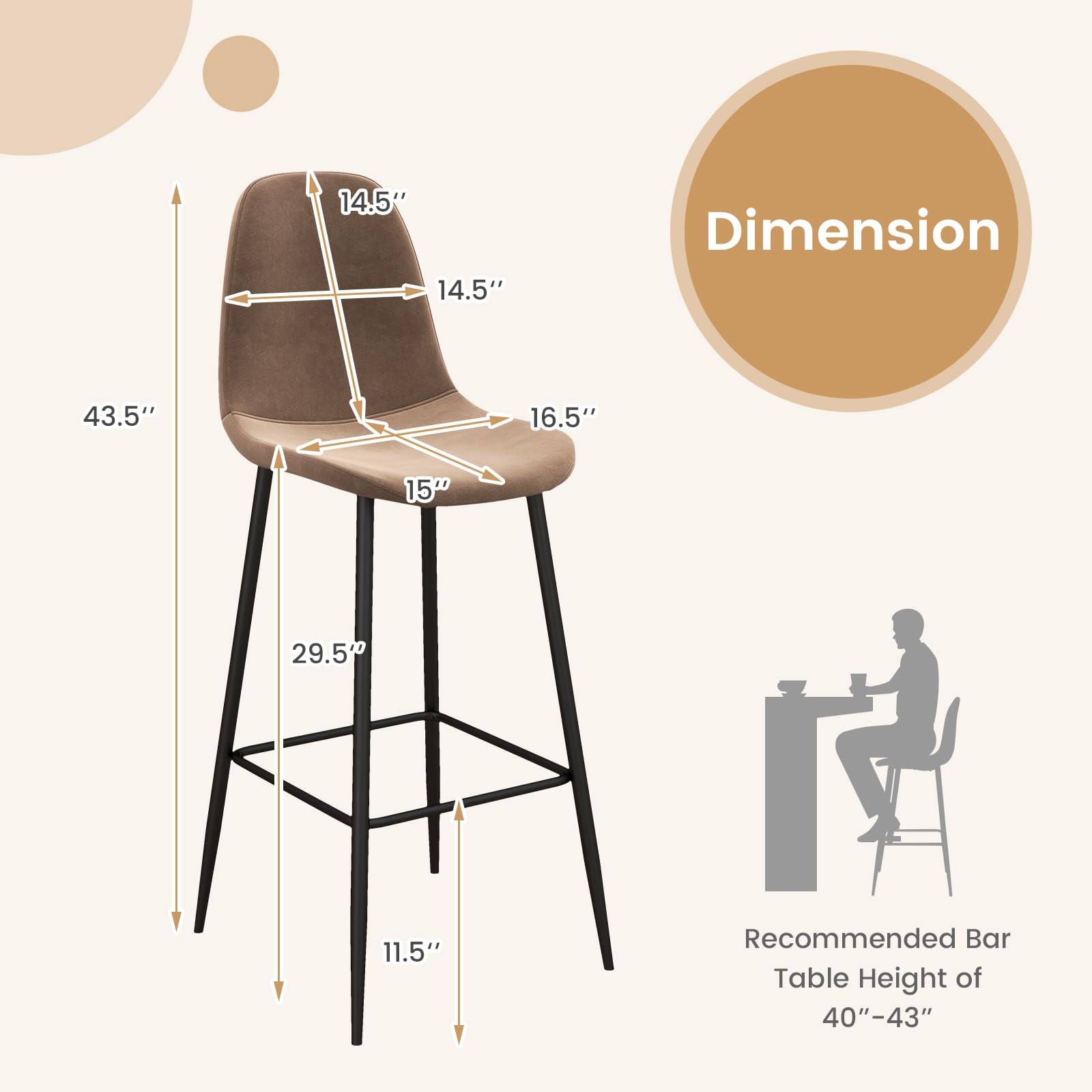 29.5 Inches High Back Bar Stools Set of 2