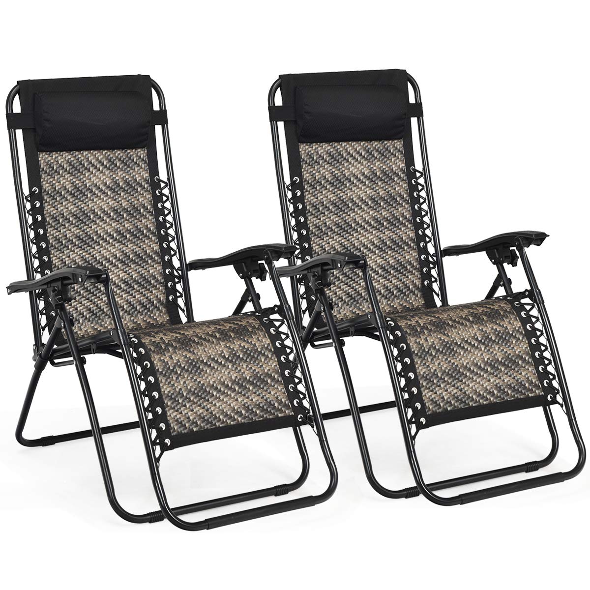 SUGIFT 2 Pieces Folding Patio Rattan Zero Gravity Lounge Chair