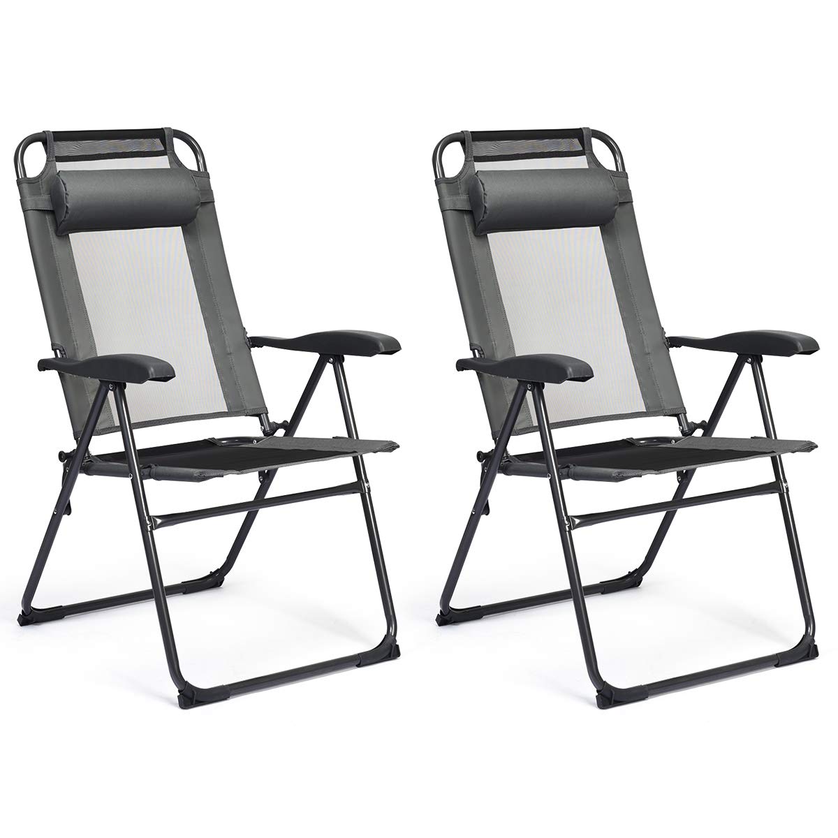 SUGIFT 2 Pieces Patio Adjustable Folding Recliner Chairs with 7 Level Adjustable Backrest