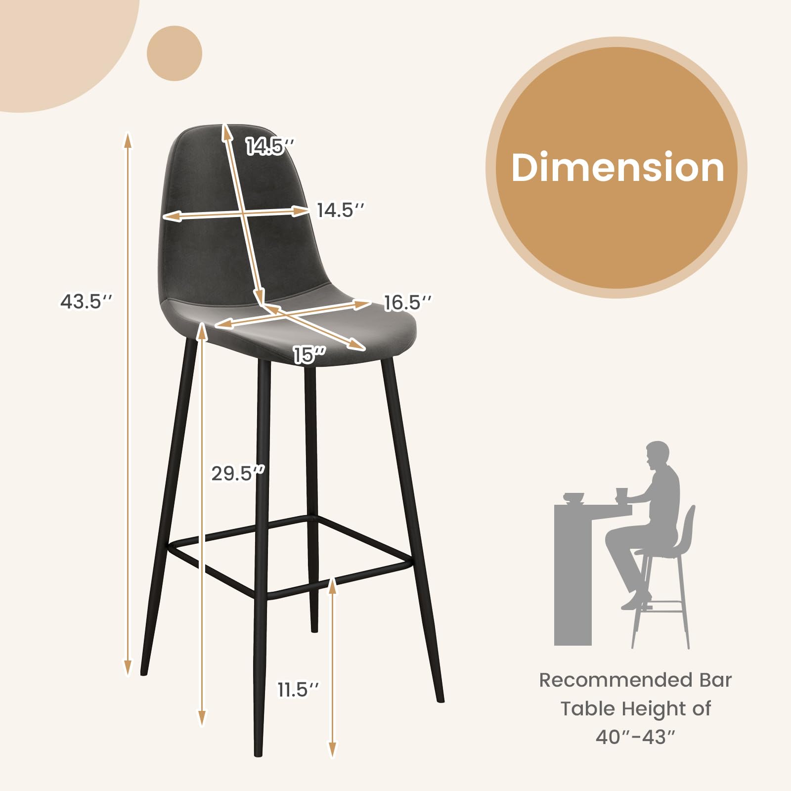 29.5 Inches High Back Bar Stools Set of 2