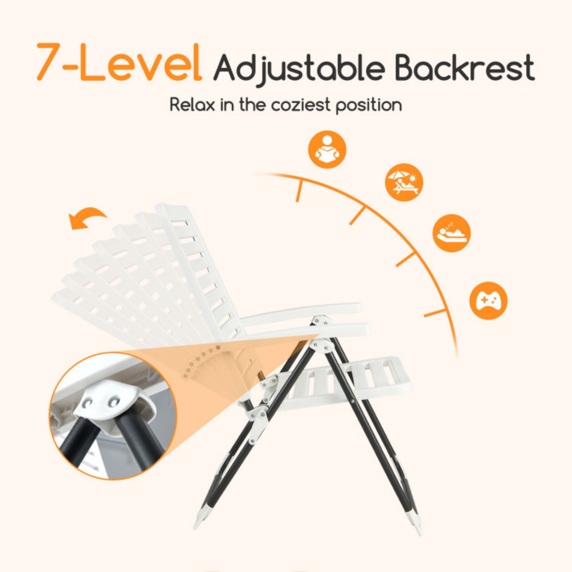 SUGIFT PP Folding Patio Chaise Lounger with 7-Level Backrest