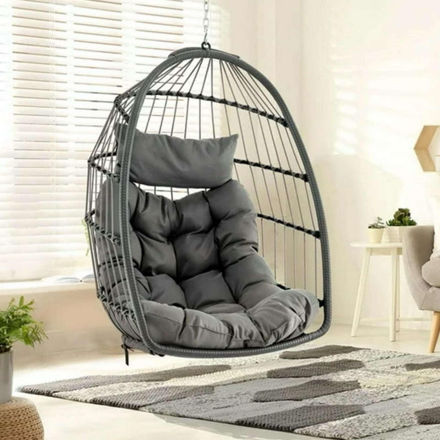 SUGIFT Hanging Egg Chair Wicker Swing Hammock Chair