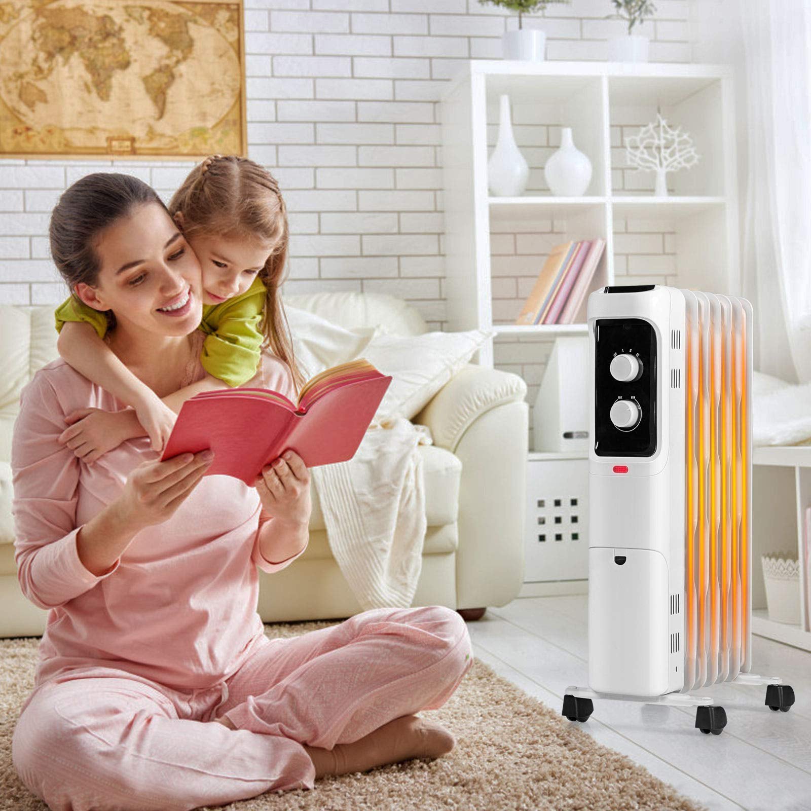 Room Radiator Portable 1500W Oil Filled Portable Radiator Space Heater with Adjustable Thermo ...
