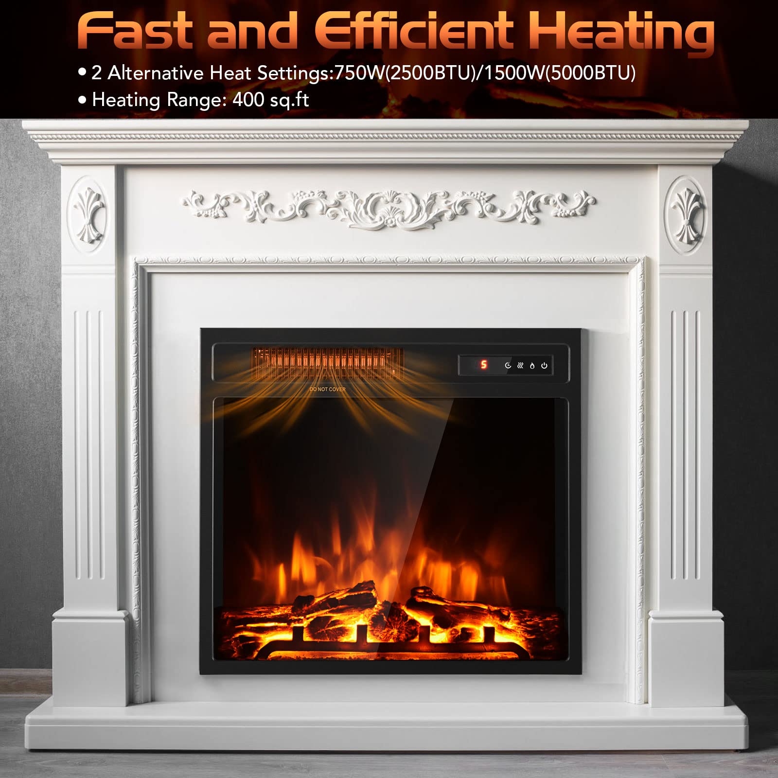 18 Inch 1500W Electric Fireplace Freestanding and Recessed Heater