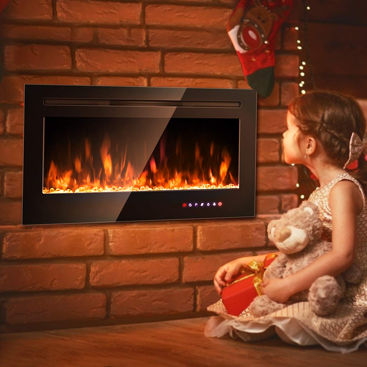 36 Inch Electric Fireplace Insert Wall Mounted with Timer
