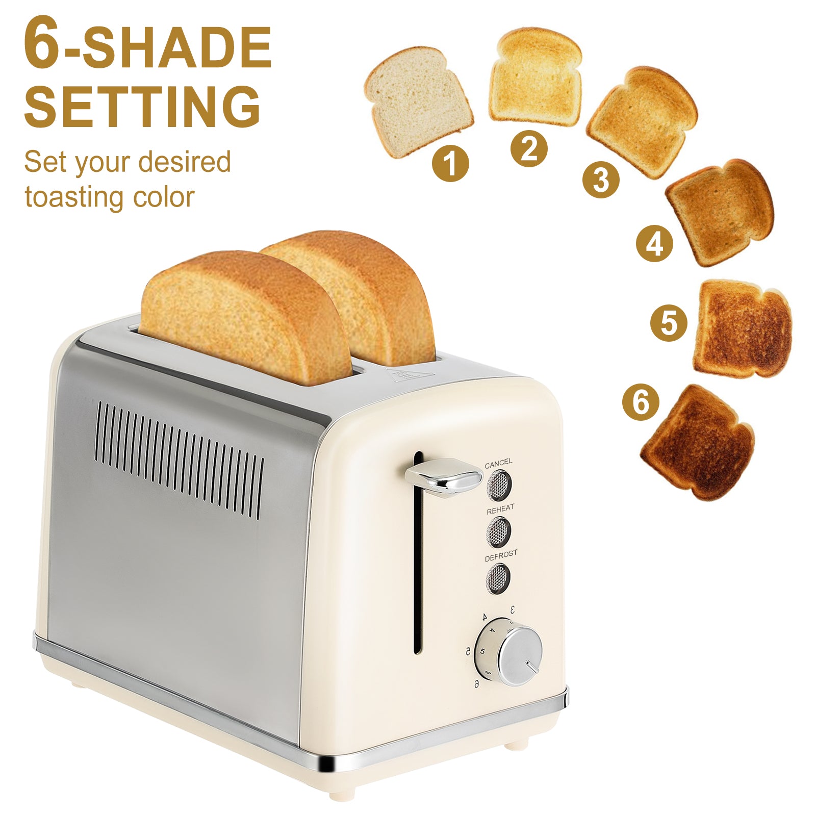 2-Slice Stainless Steel Toaster with 6 Level