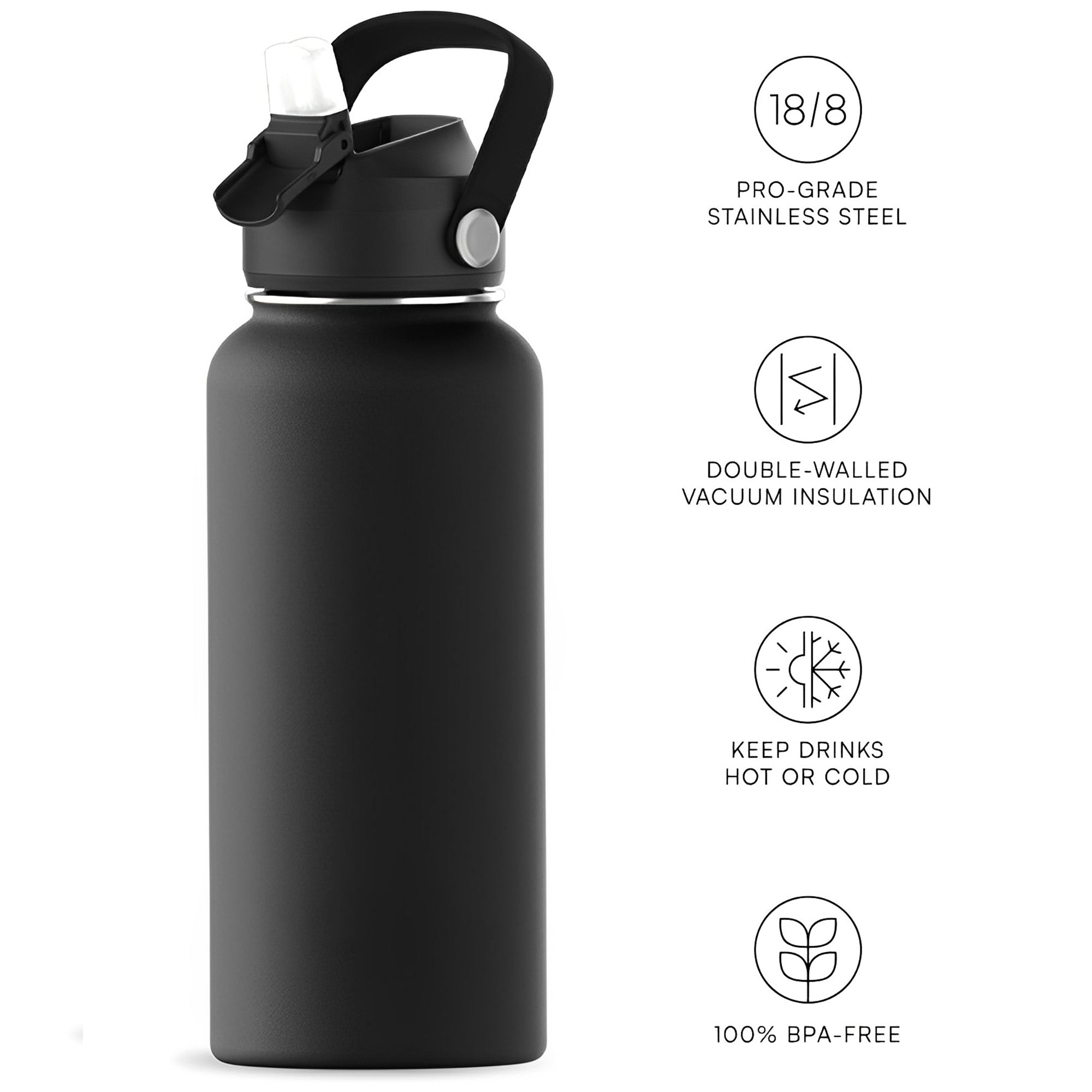 32 oz Insulated Water Bottle With Straw, 304 Stainless Steel Sports Water Cup