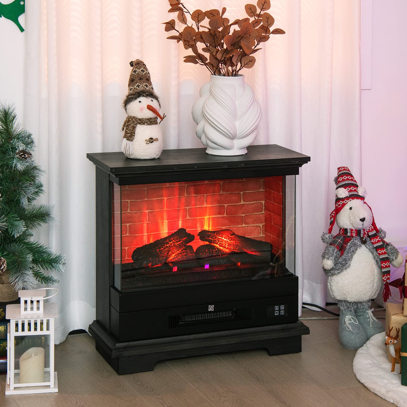27 Inch Freestanding Fireplace with Remote Control-Black
