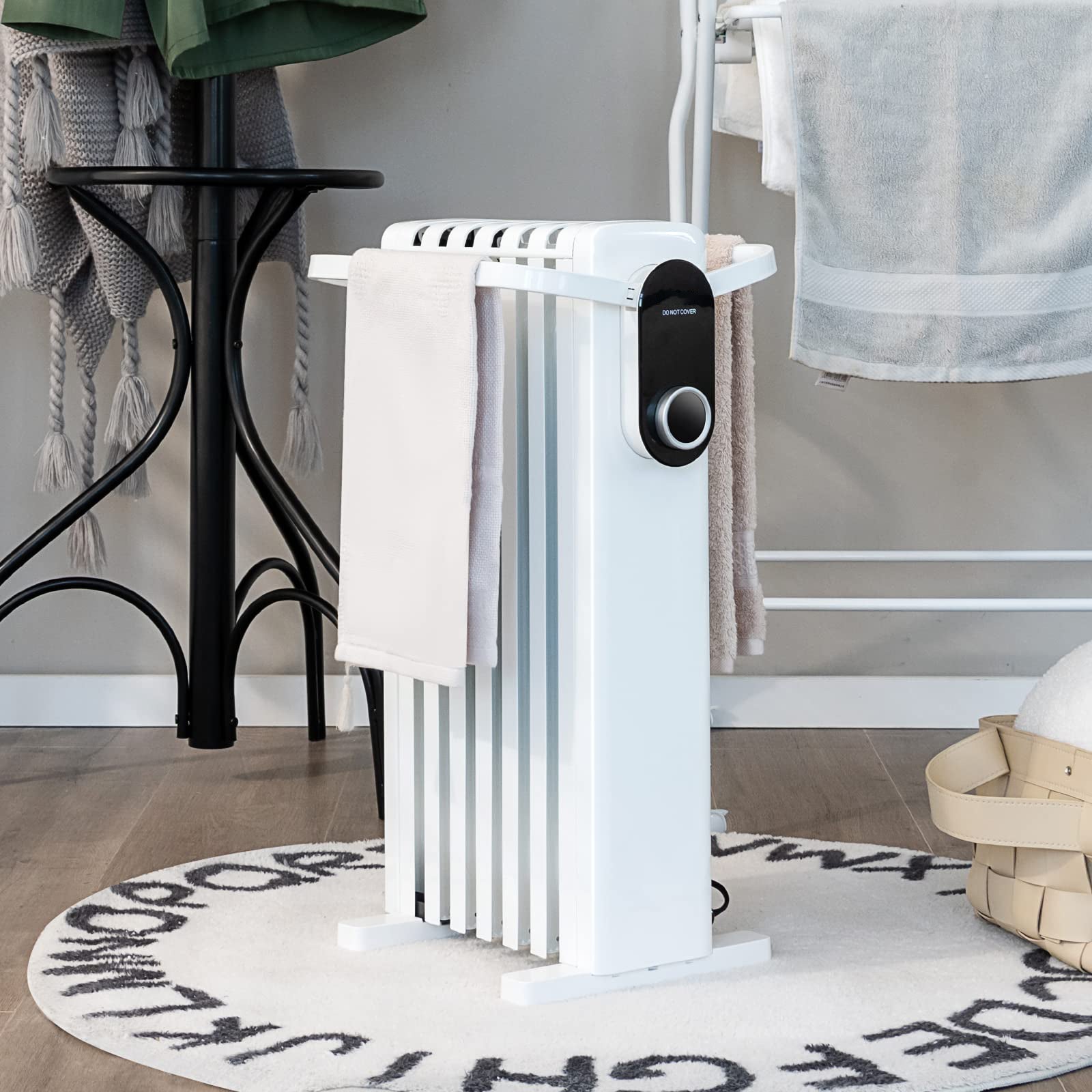 1500W Electric Space Heater Oil Filled Radiator Heater with Foldable Rack-White