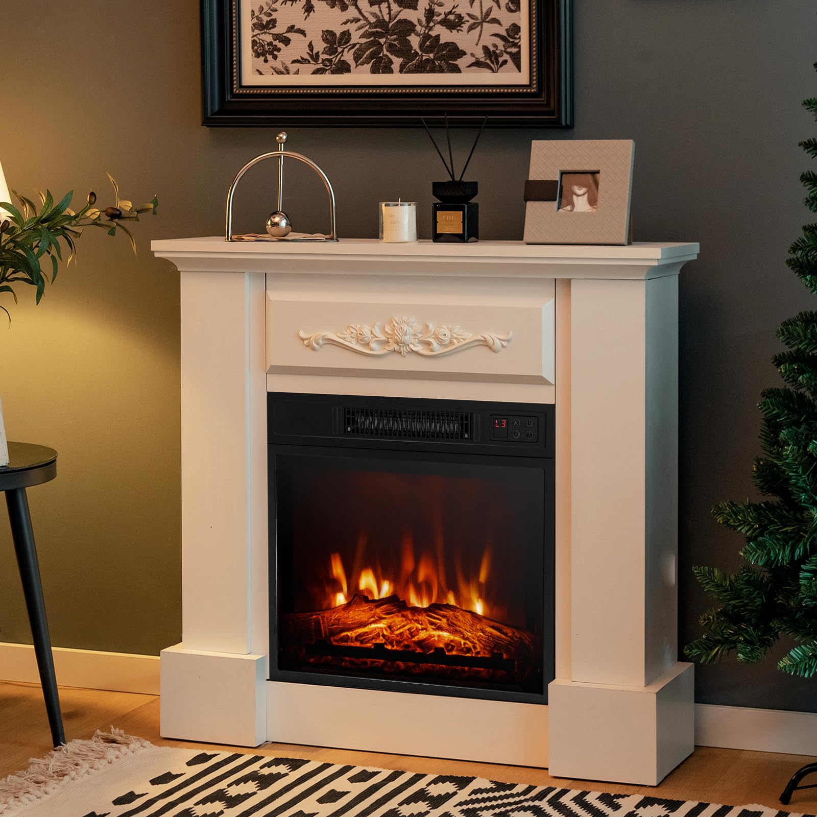 1400W TV Stand Electric Fireplace Mantel with Remote Control-White