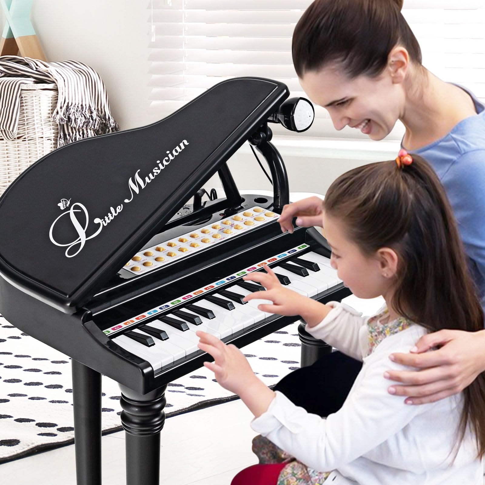 31 Keys Kids Piano Keyboard with Stool and Piano Lid-Black