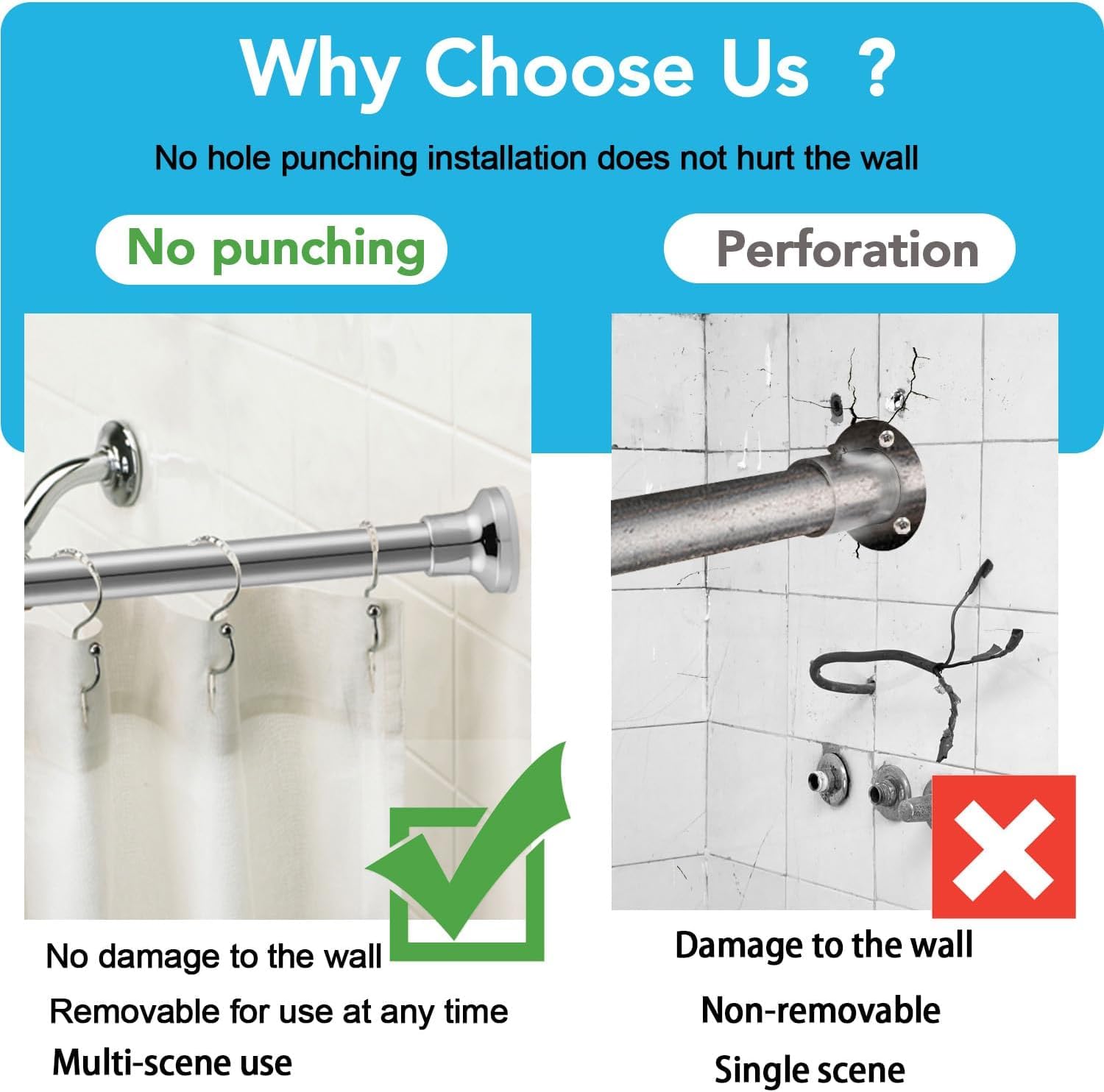 33-55in Adjustable Stainless Steel Tension Curtain Rod - No Drilling