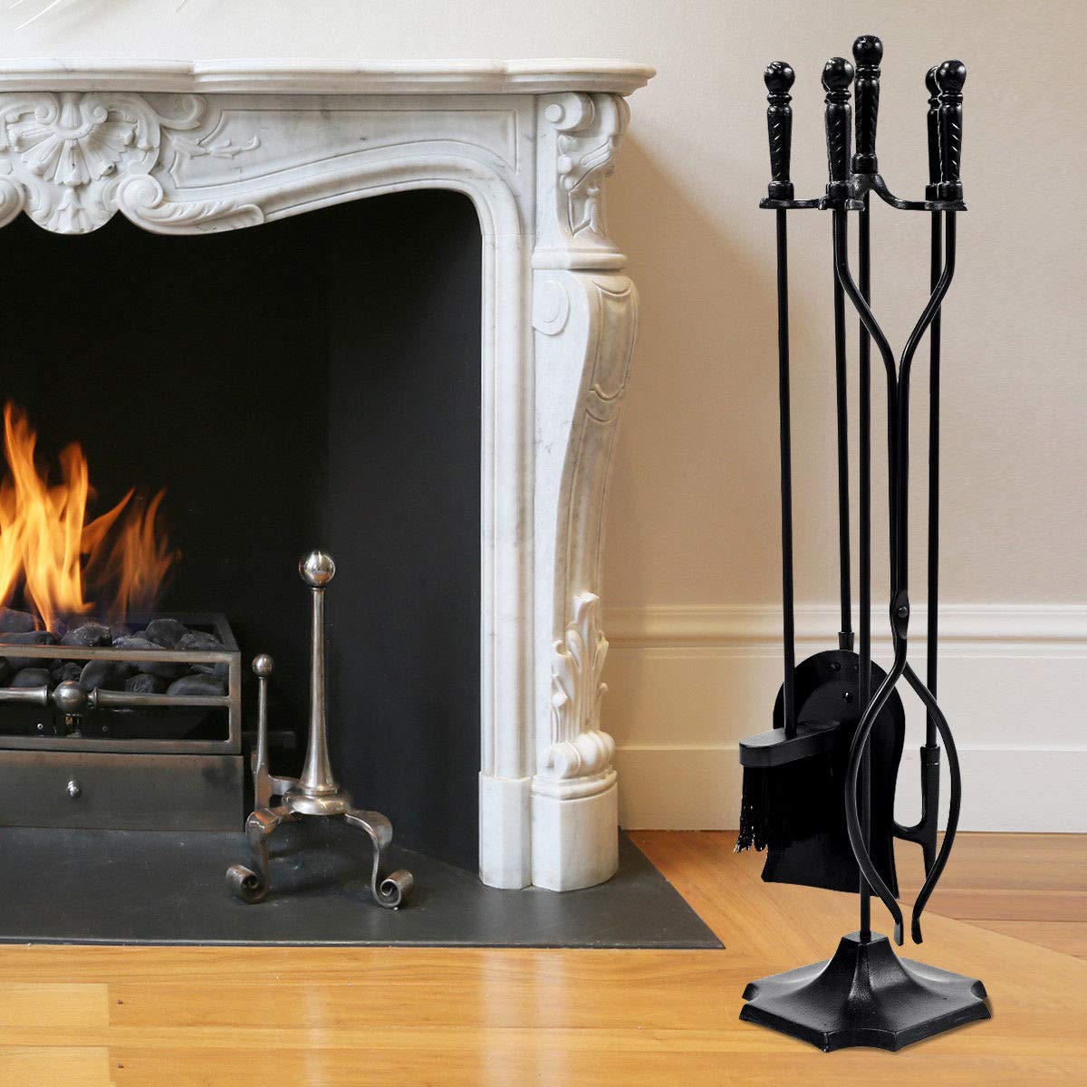 31 inch 5 Pieces Metal Fireplace Tool Set with Stand