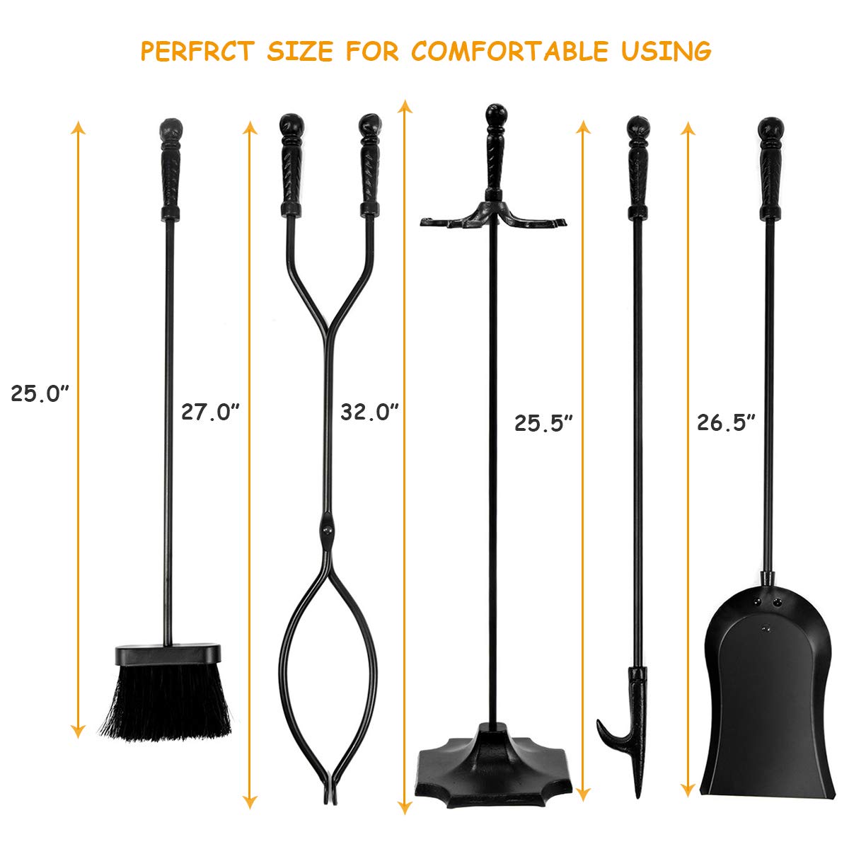 31 inch 5 Pieces Metal Fireplace Tool Set with Stand