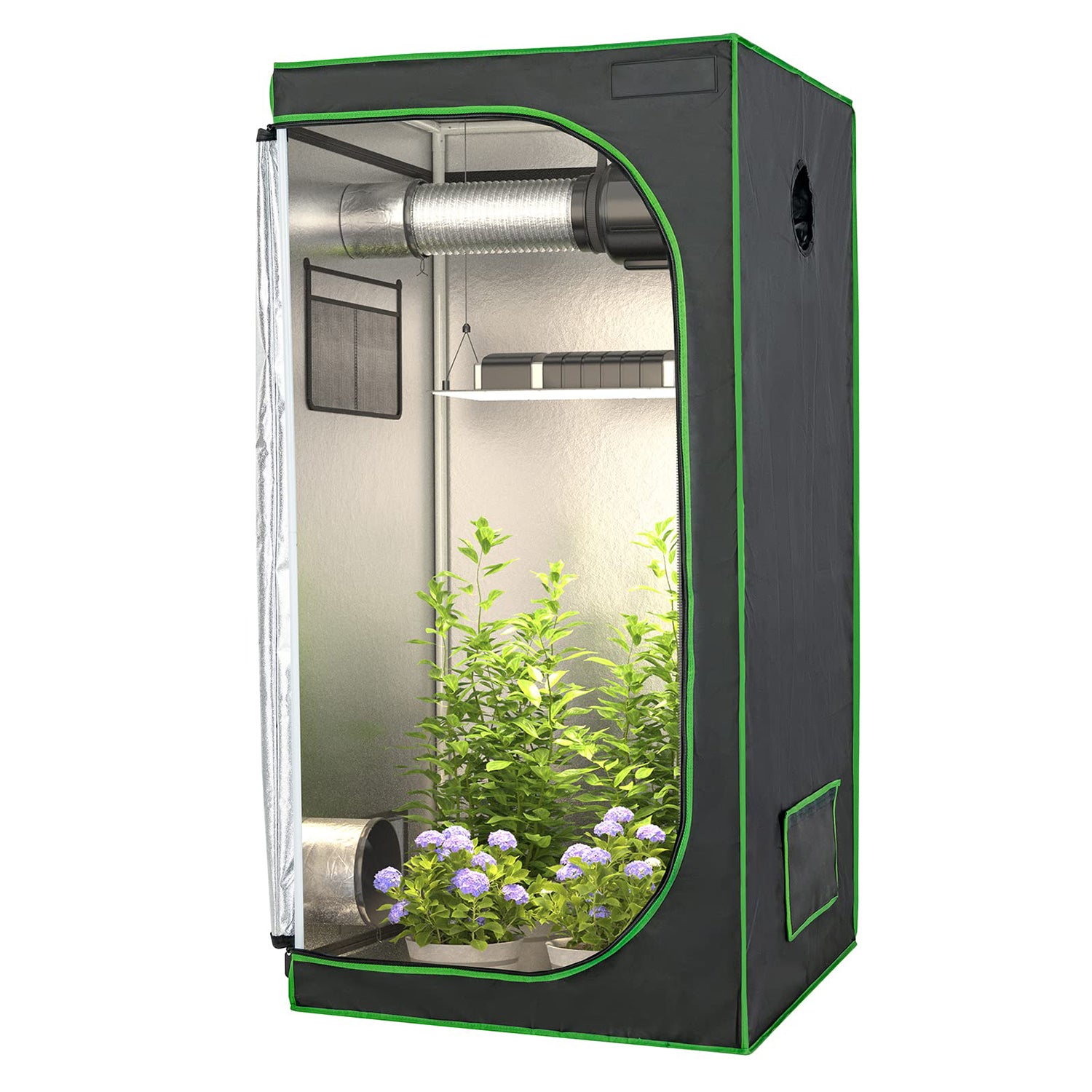 32 x 32 x 63 Inch Mylar Hydroponic Grow Tent with Observation Window and Floor Tray