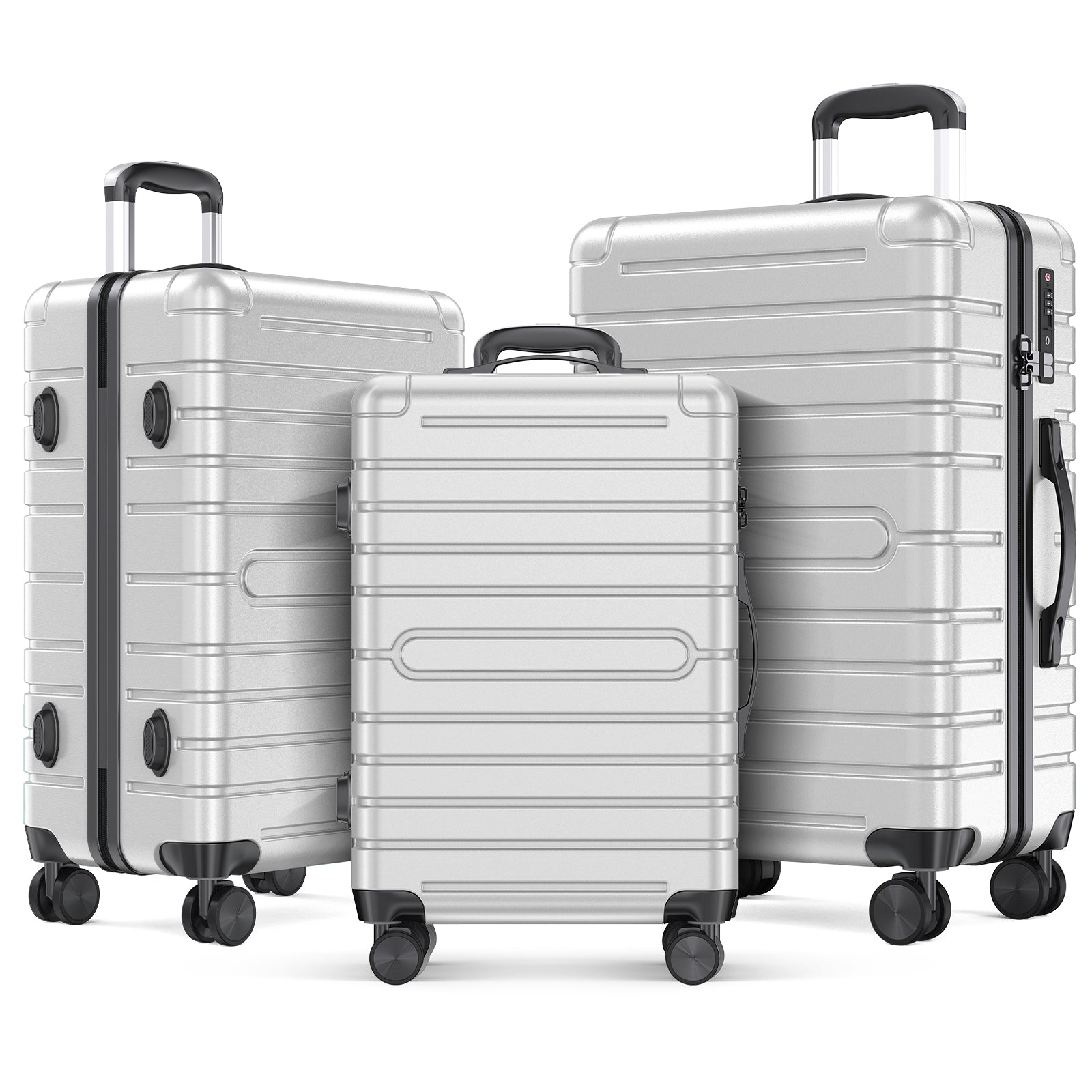 3-Piece ABS and PC Luggage Set Hardside Checked Spinner Lightweight Suitcase Carry,20in/24in/28in