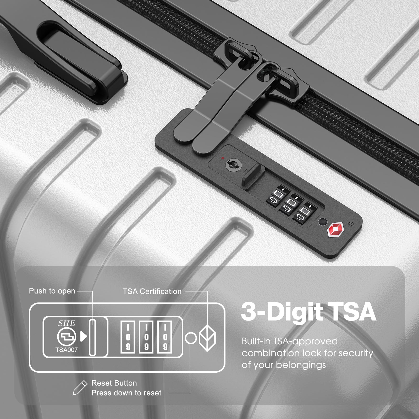 3-Piece ABS & PC Luggage Set Hardside Checked Spinner Lightweight Suitcase Carry,20in/24in/28in