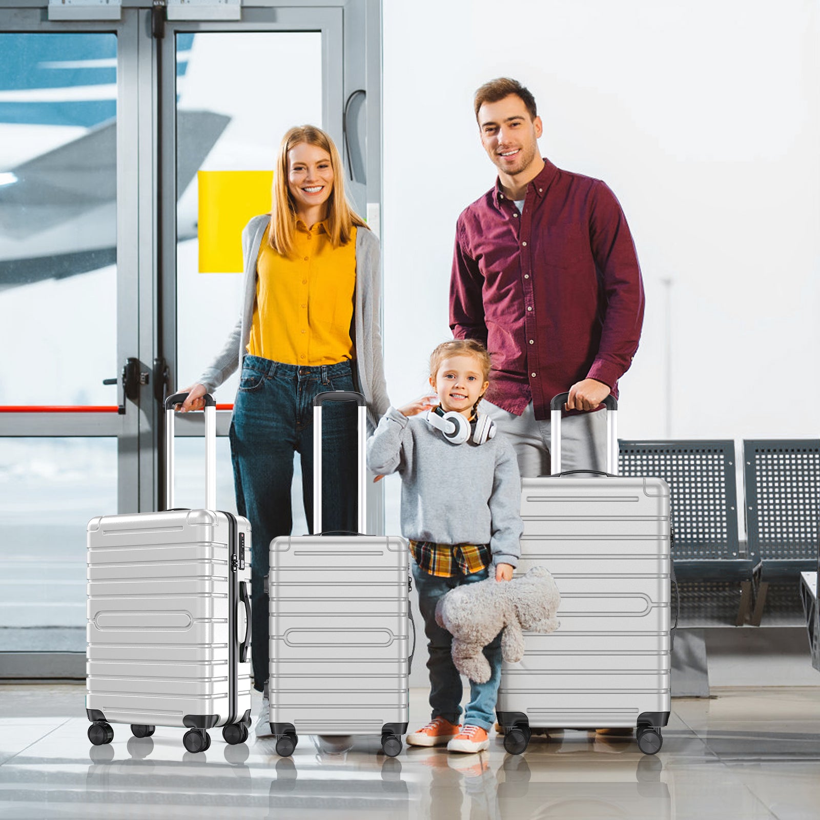 3-Piece ABS and PC Luggage Set Hardside Checked Spinner Lightweight Suitcase Carry,20in/24in/28in