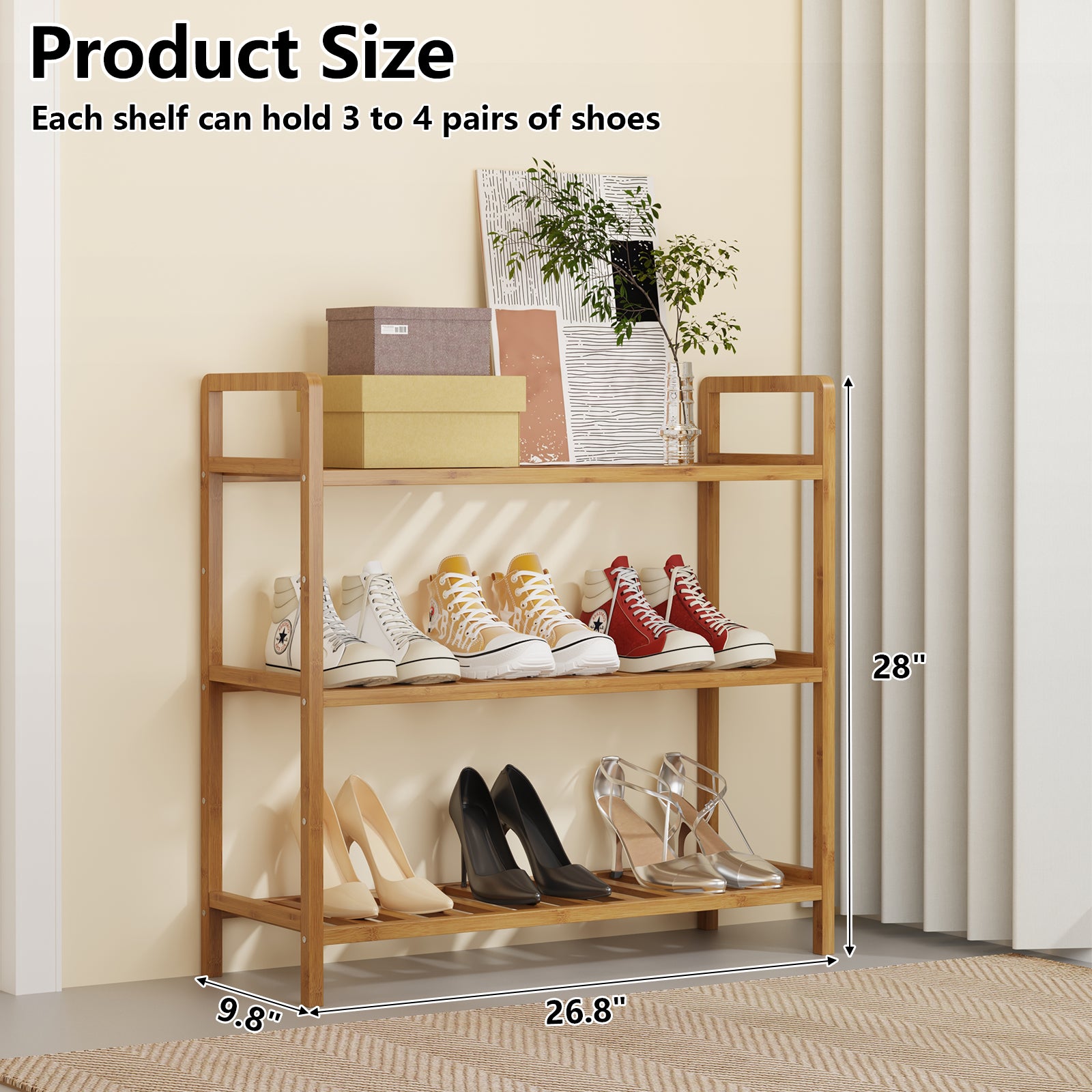 3-Tier Bamboo Shoe Rack Free Standing